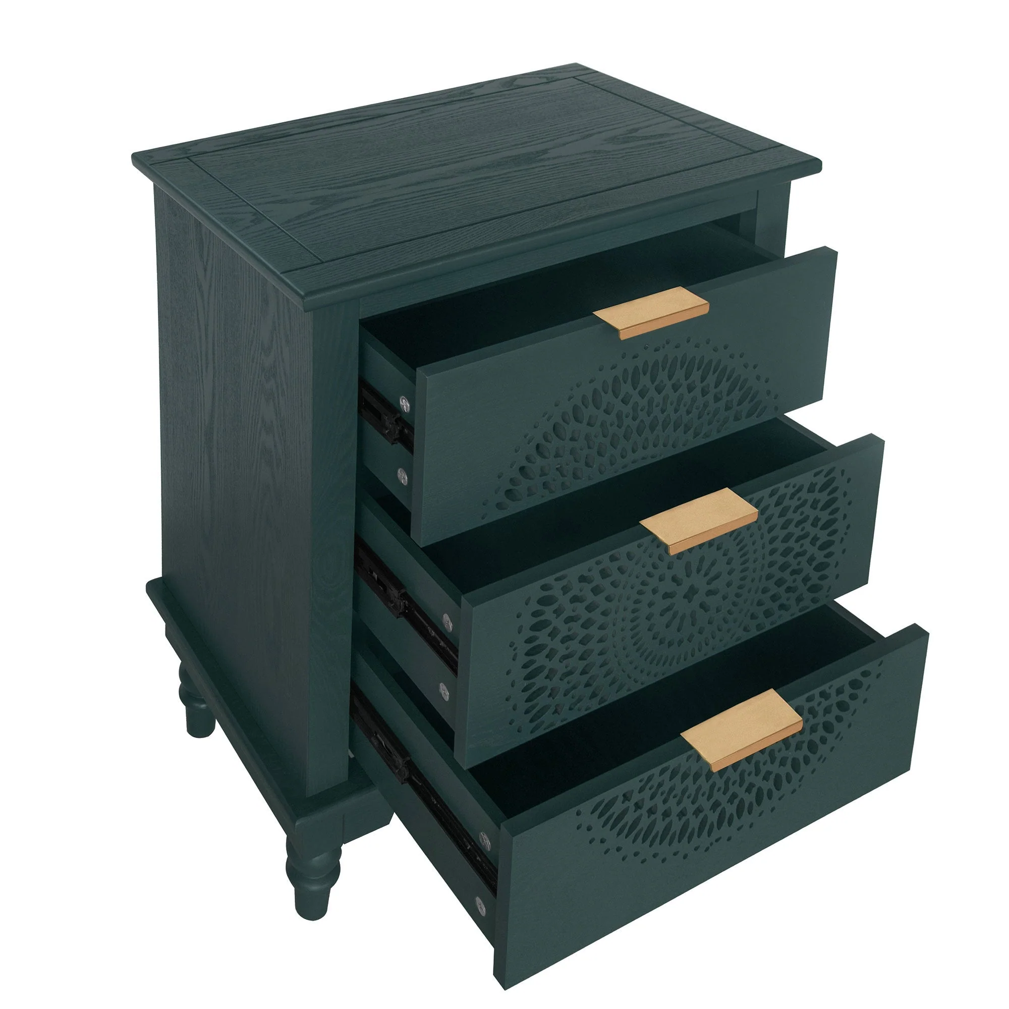 Blackish Green Hollow-Carved 3-Drawer Dresser with Metal Handles - Image 13