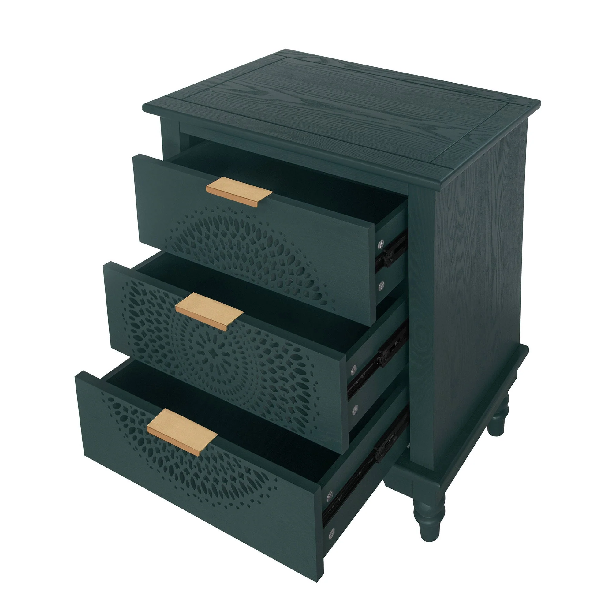 Blackish Green Hollow-Carved 3-Drawer Dresser with Metal Handles - Image 14