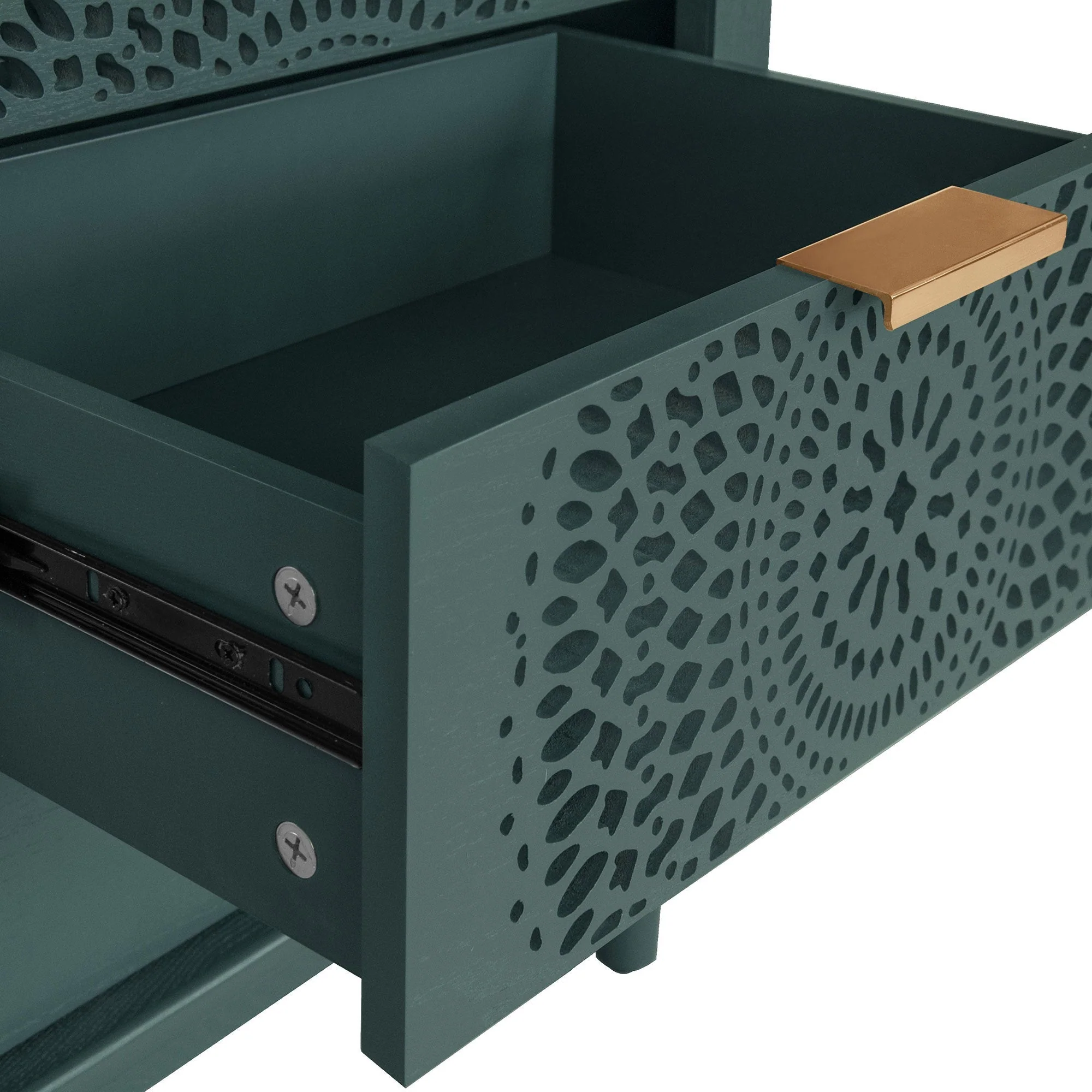 Blackish Green Hollow-Carved 3-Drawer Dresser with Metal Handles - Image 17