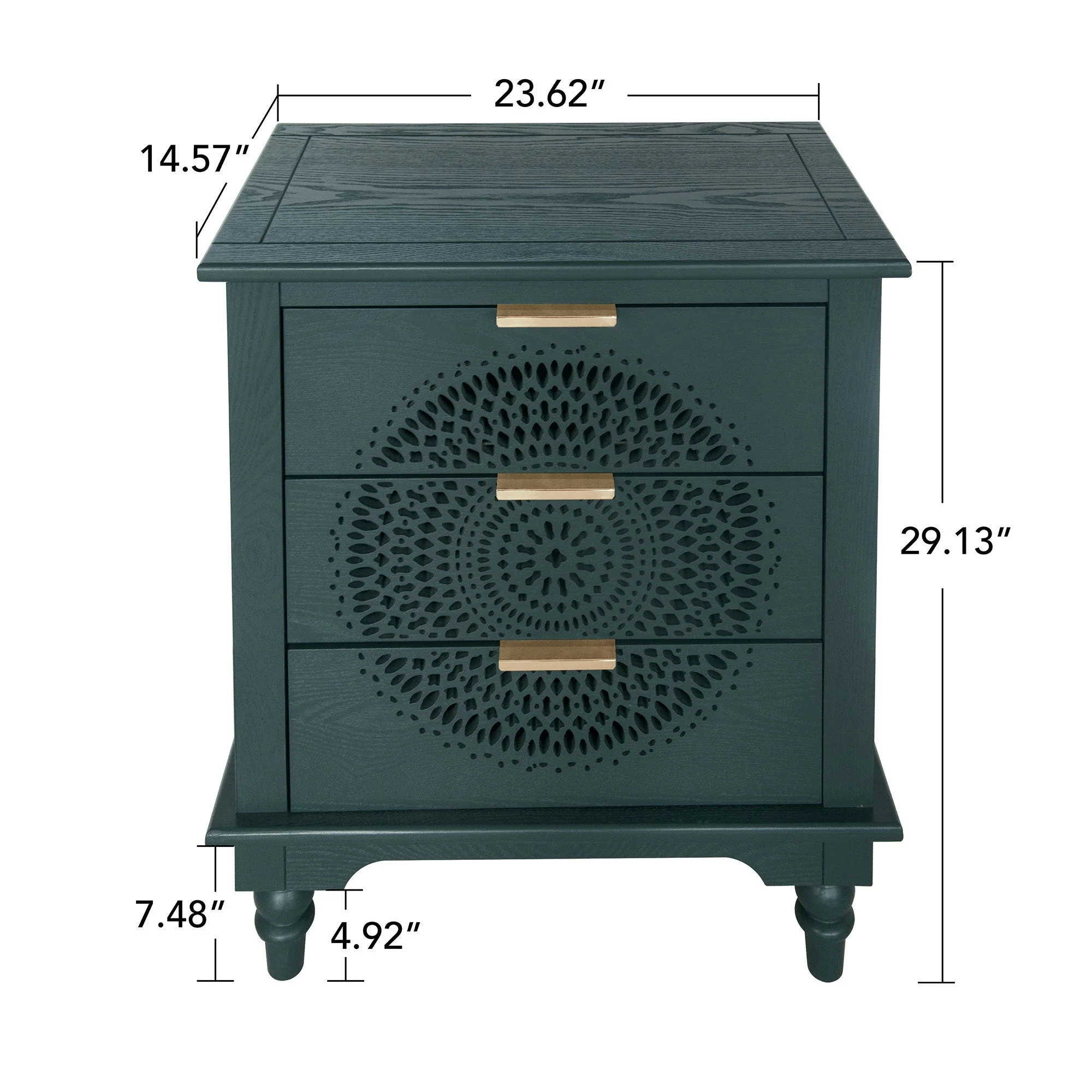 Blackish Green Hollow-Carved 3-Drawer Dresser with Metal Handles - Image 3