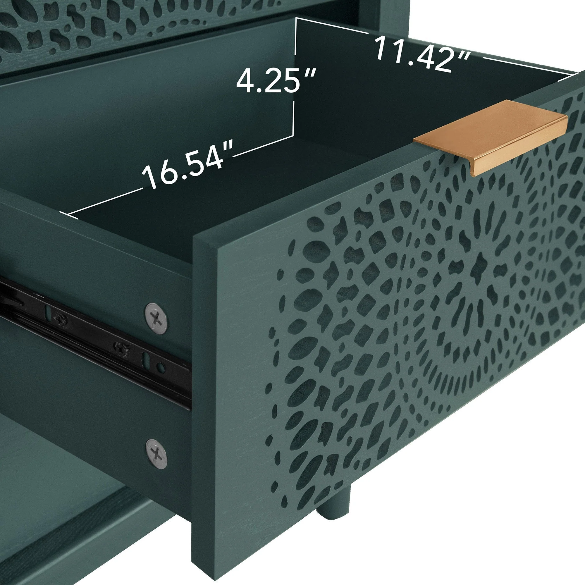 Blackish Green Hollow-Carved 3-Drawer Dresser with Metal Handles - Image 5
