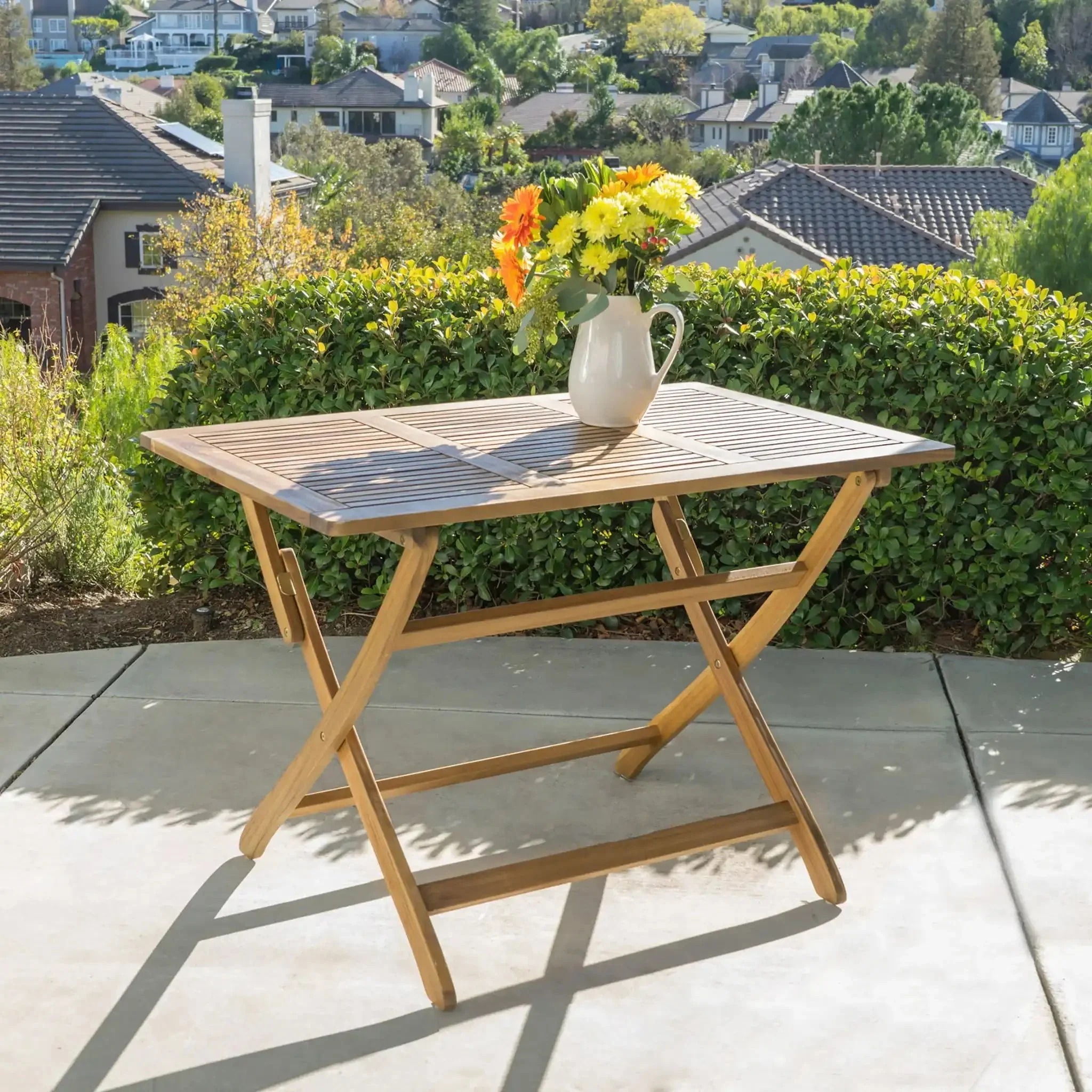 Blissique - Outdoor Foldable Wood Dining Table With Slat Design - Image 10