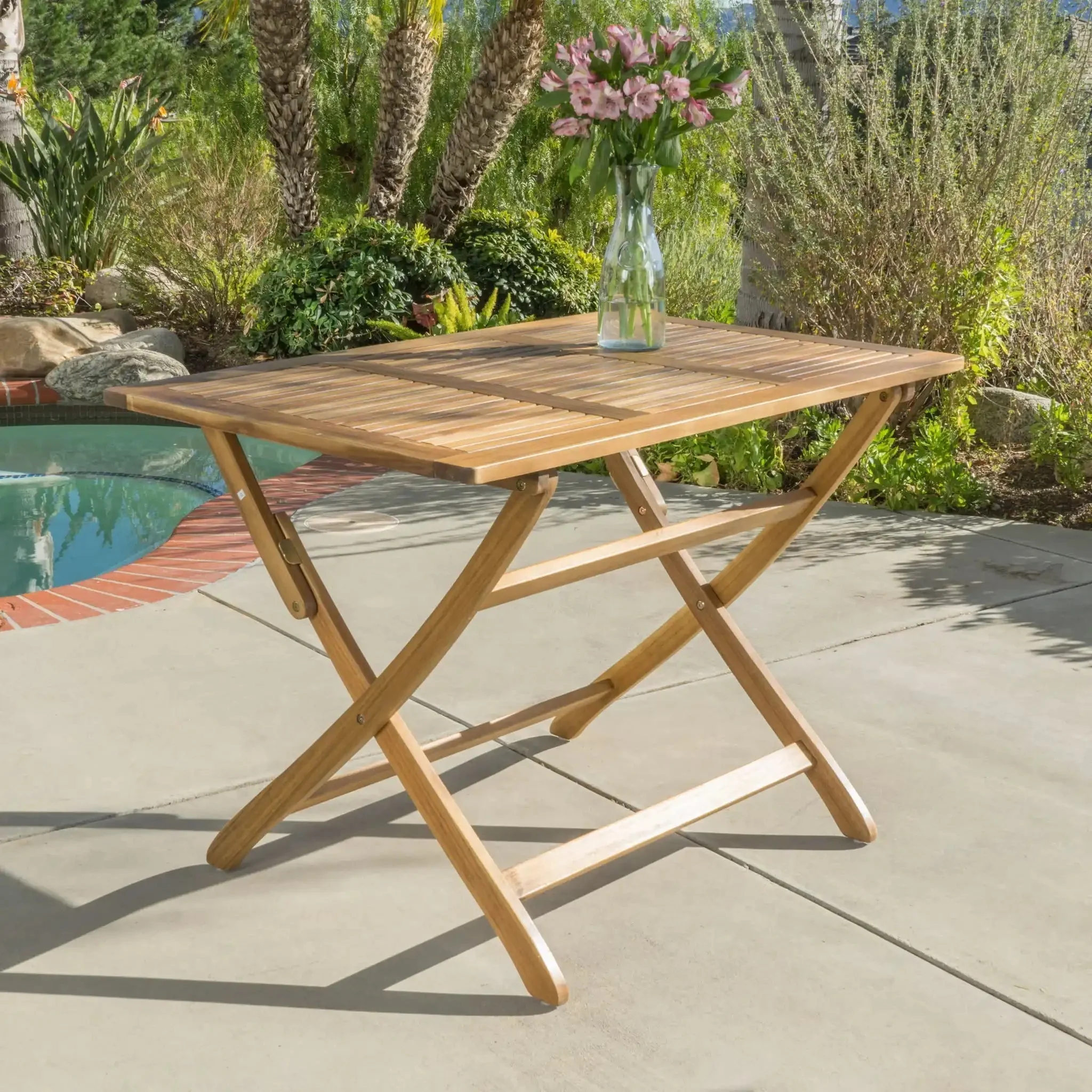 Blissique - Outdoor Foldable Wood Dining Table With Slat Design - Image 12
