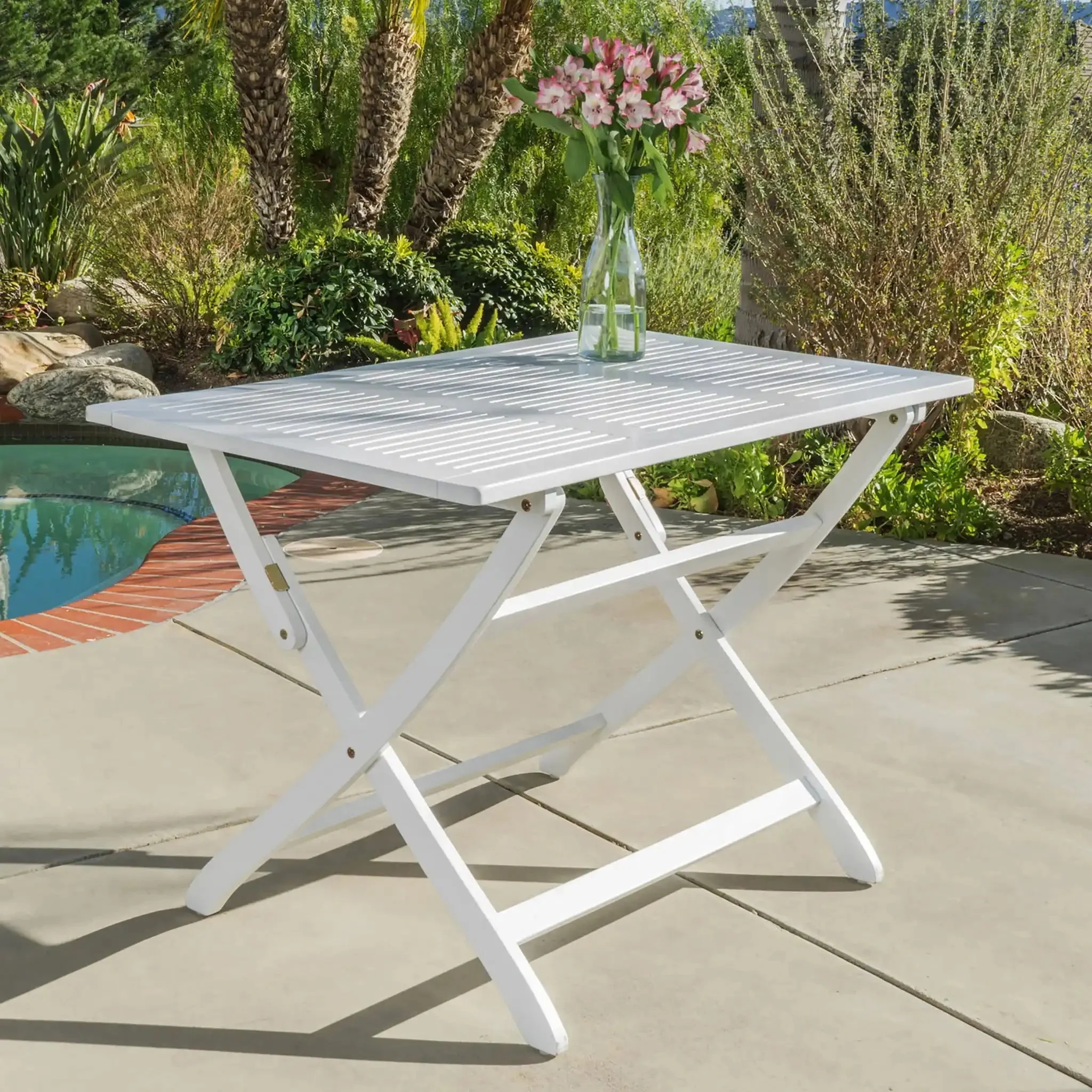 Blissique - Outdoor Foldable Wood Dining Table With Slat Design - Image 5