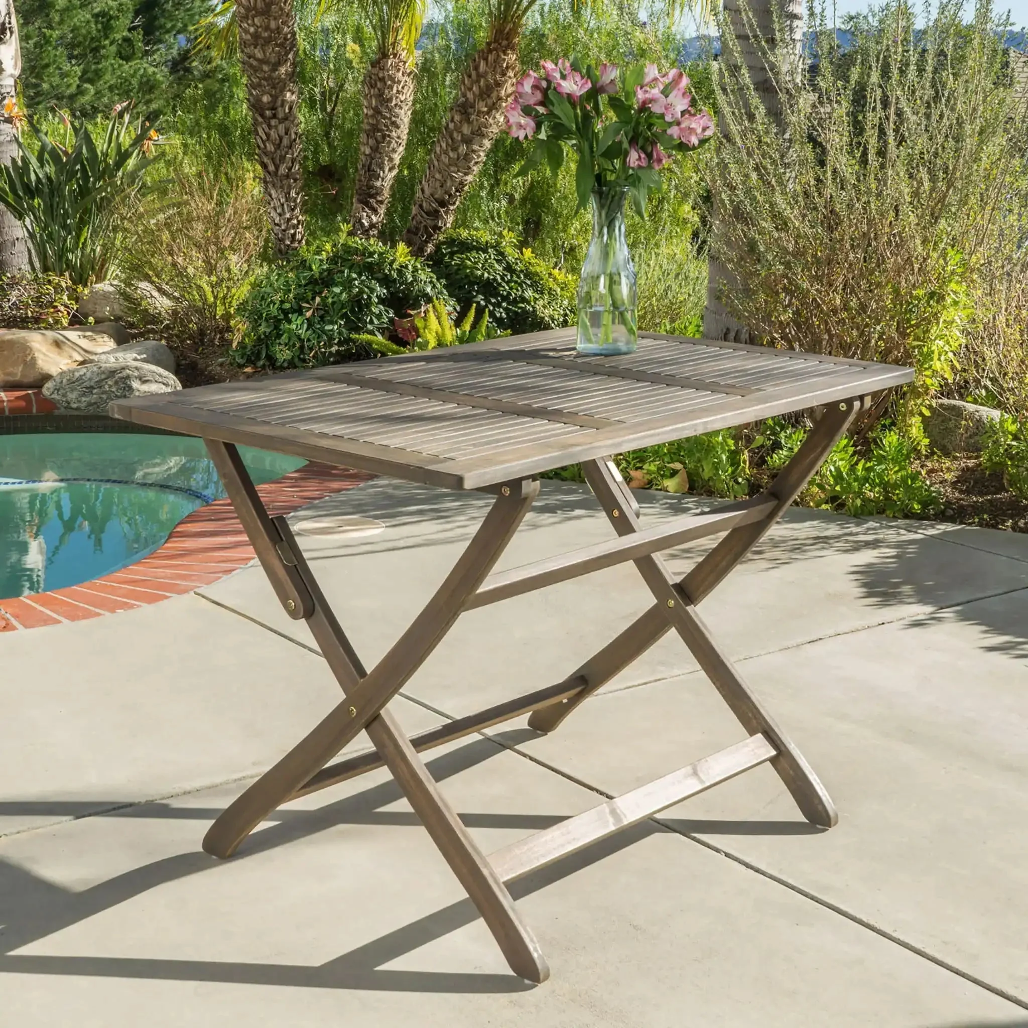 Blissique - Outdoor Foldable Wood Dining Table With Slat Design - Image 7