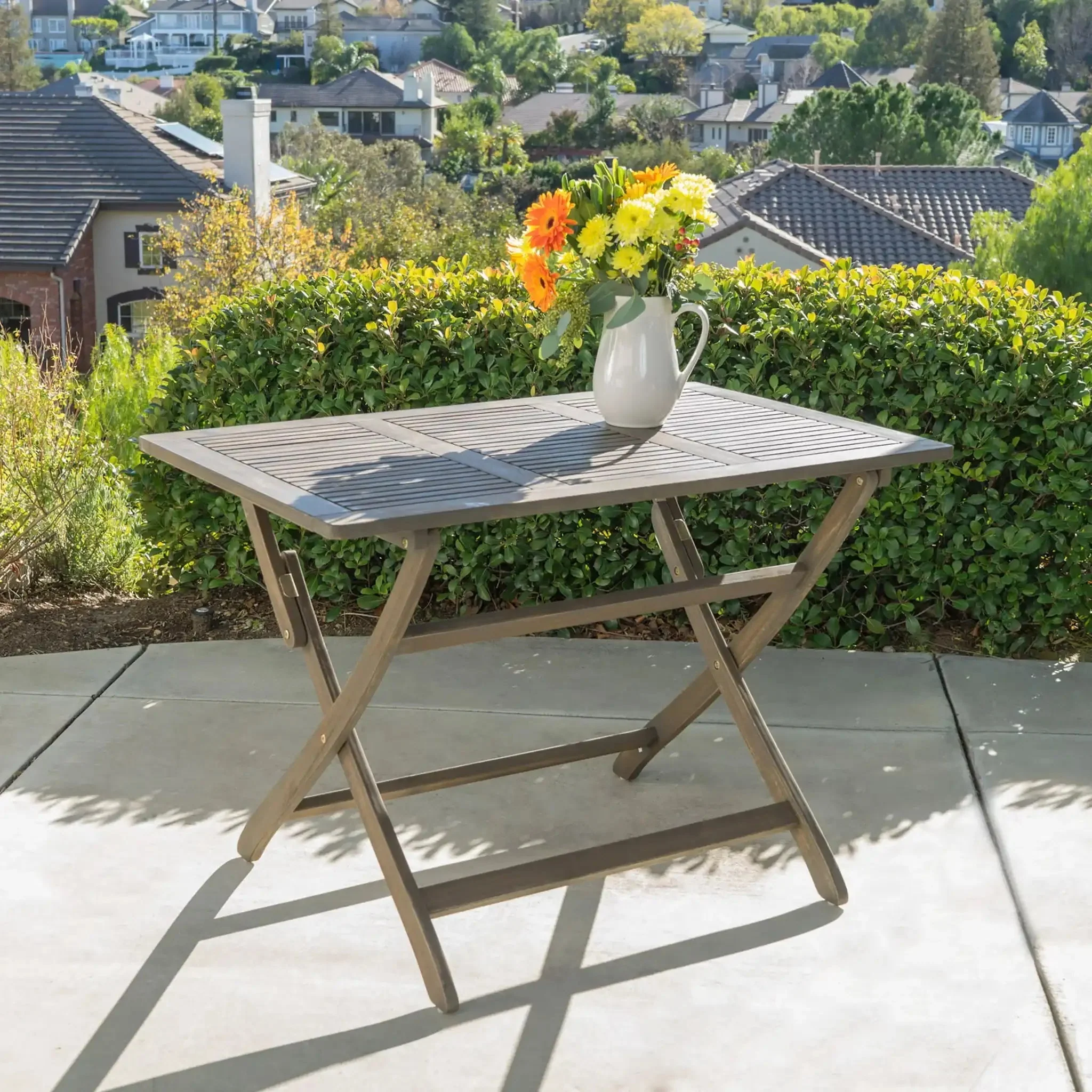 Blissique - Outdoor Foldable Wood Dining Table With Slat Design - Image 9