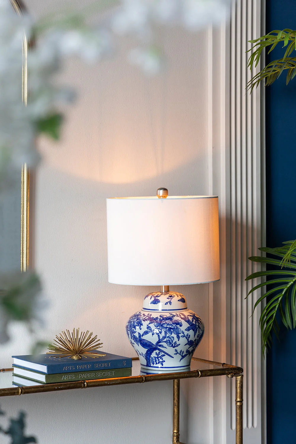 Blue and White Short Urn Ceramic Vase Lamp - Image 2