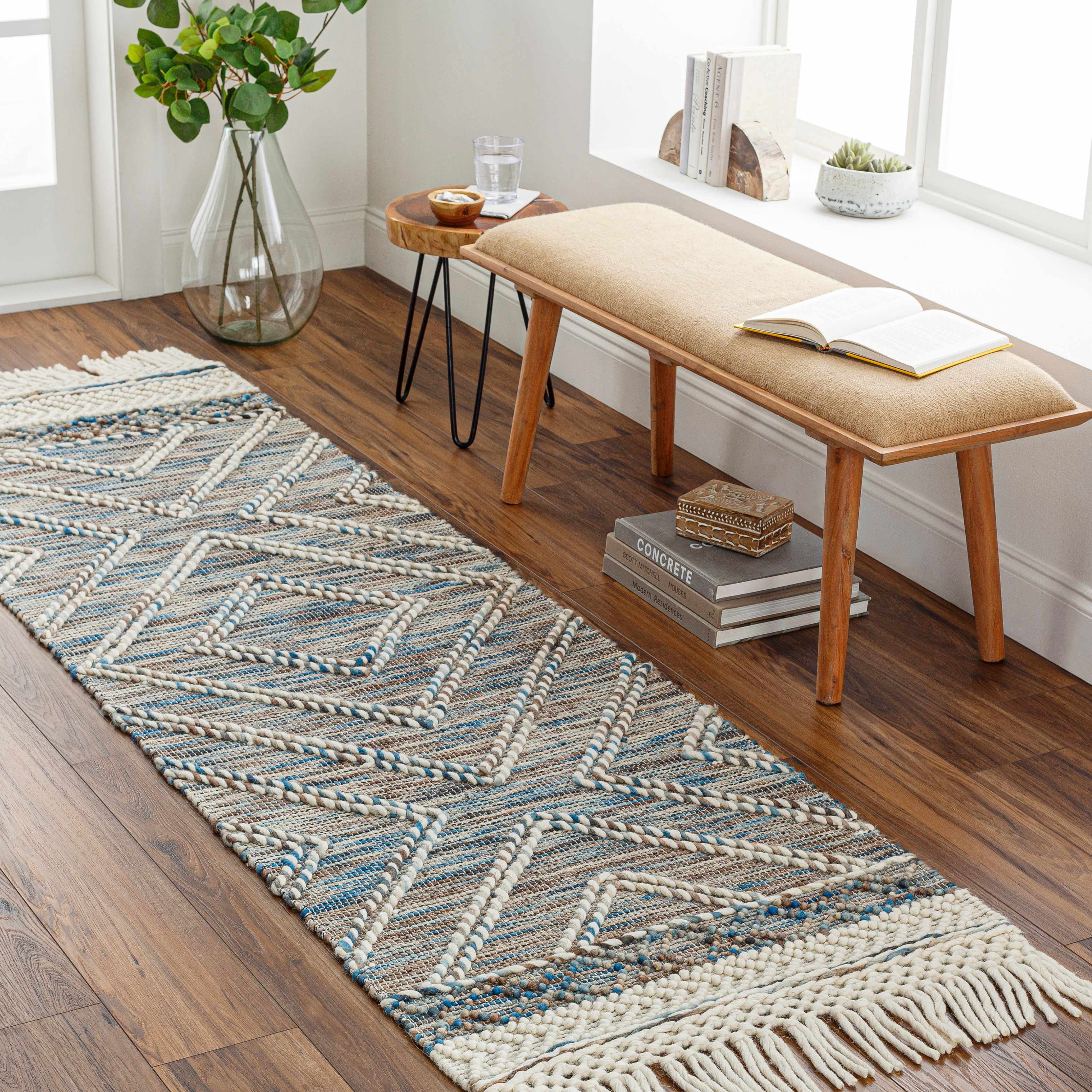 Blue Bogwalk Wool Blend Braided Tassel  Area Rug - Clearance - Image 10