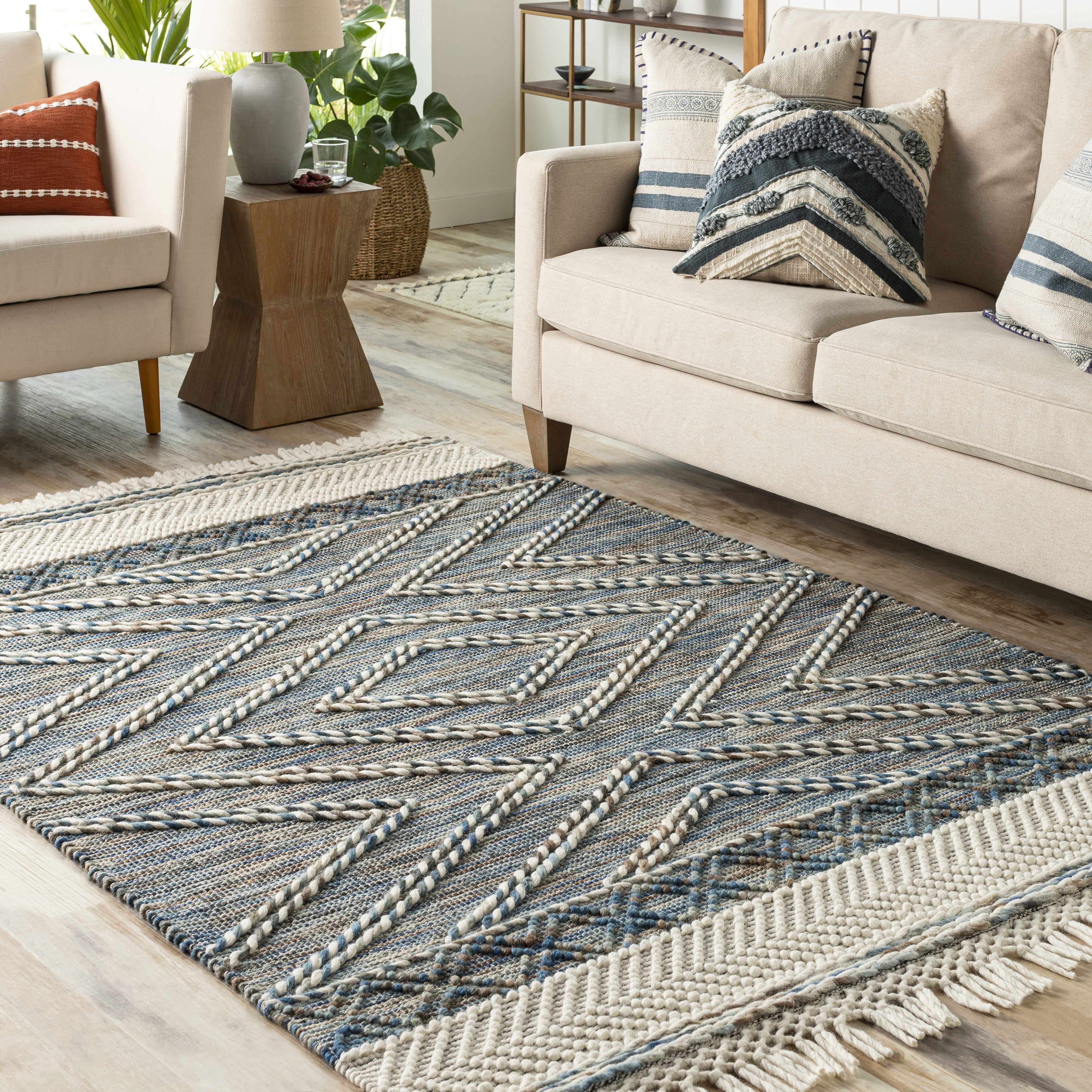Blue Bogwalk Wool Blend Braided Tassel  Area Rug - Clearance - Image 2