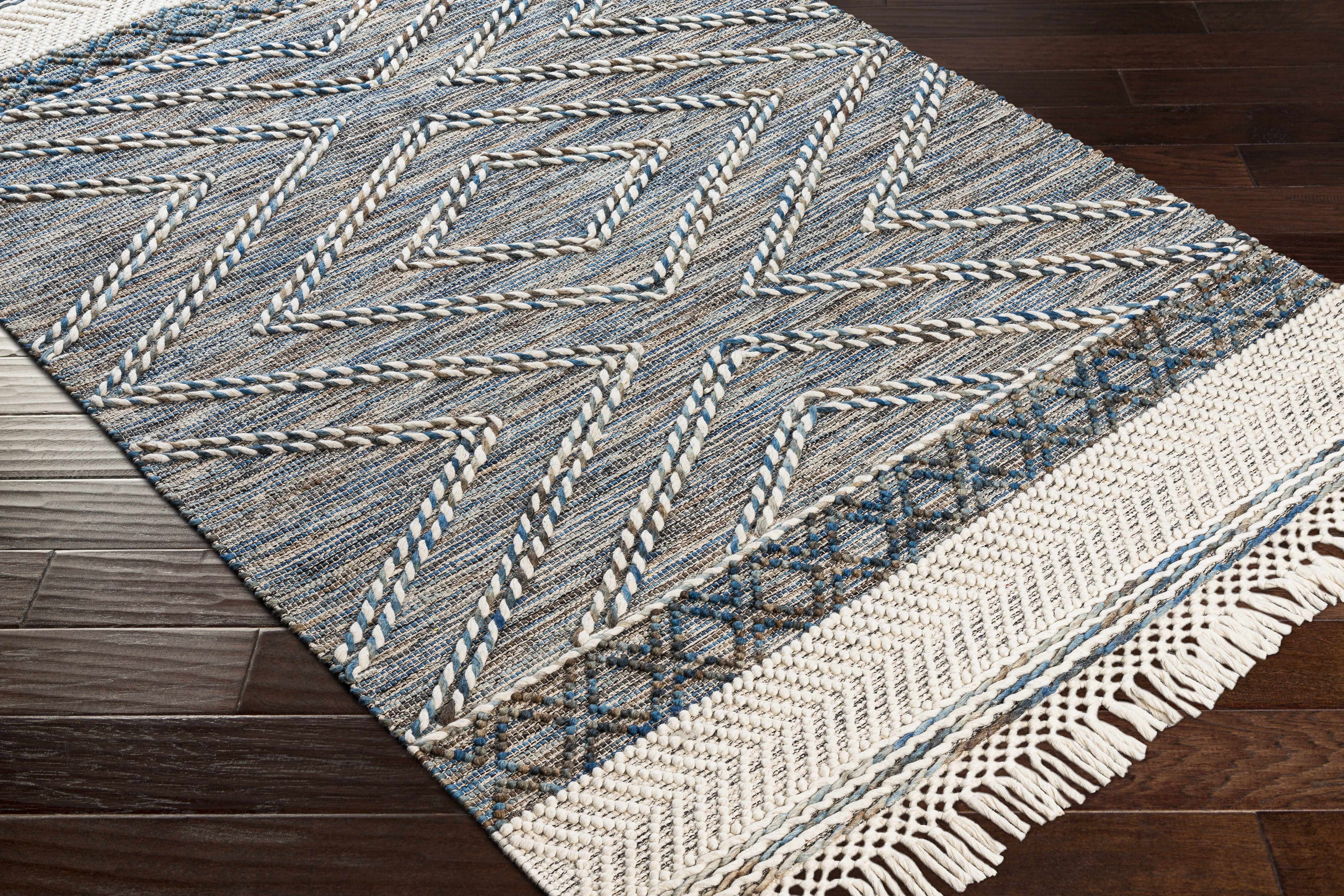 Blue Bogwalk Wool Blend Braided Tassel  Area Rug - Clearance - Image 3