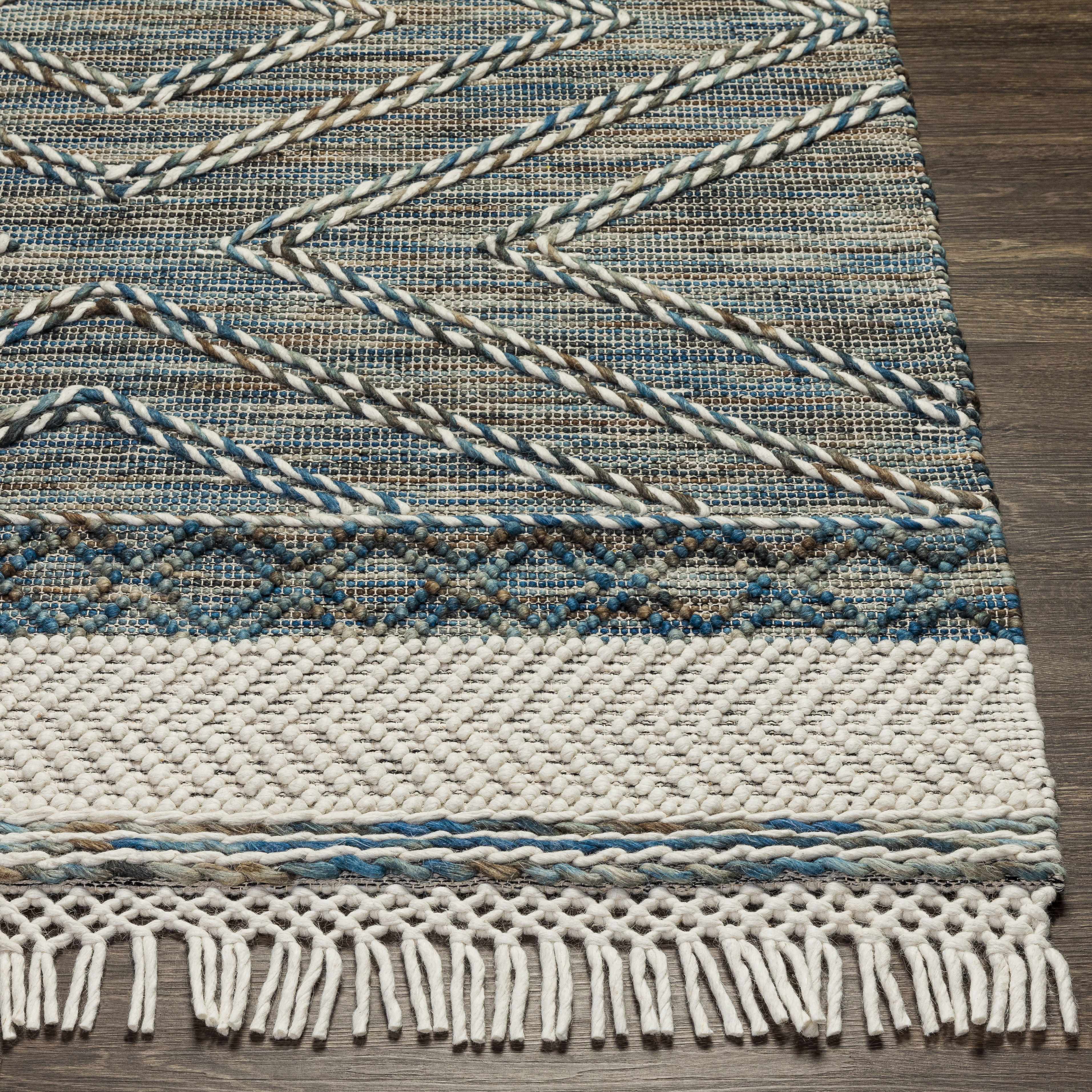 Blue Bogwalk Wool Blend Braided Tassel  Area Rug - Clearance - Image 7
