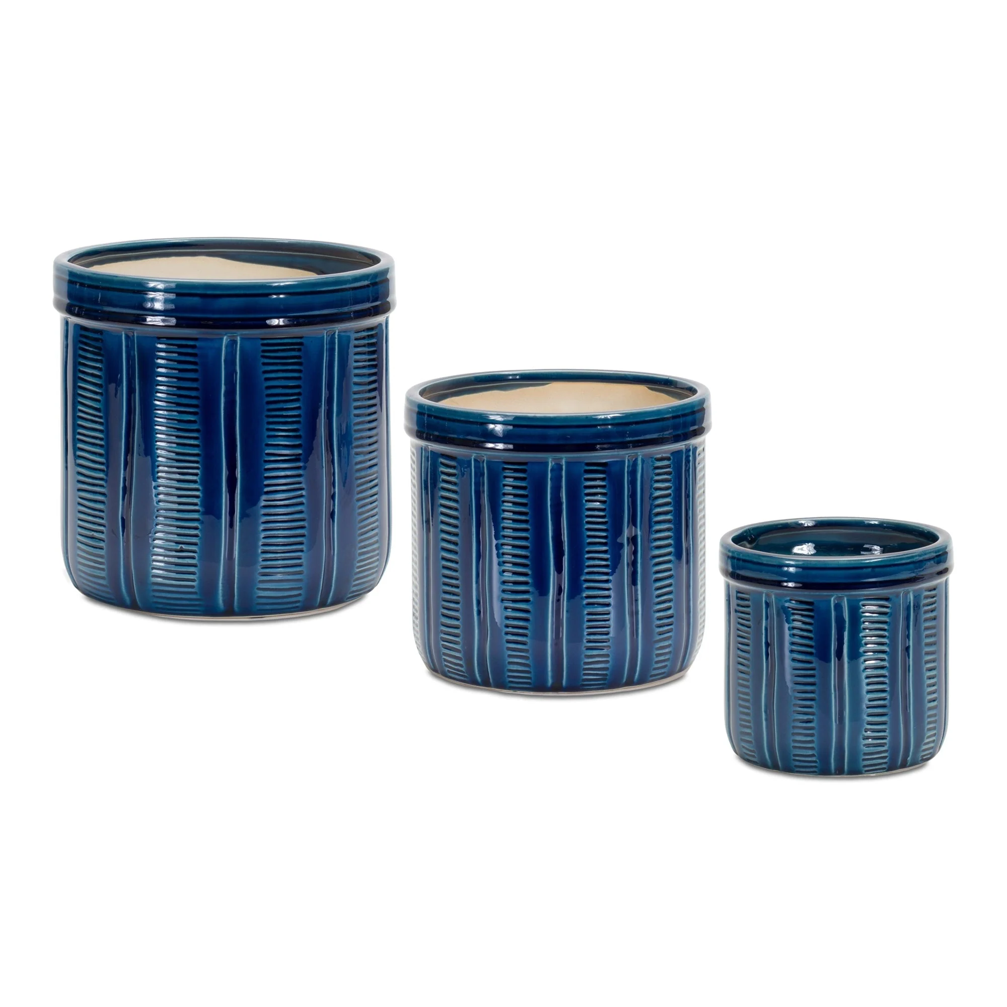 Blue Etched Terra Cotta Pot Planter (Set of 3) - Image 3