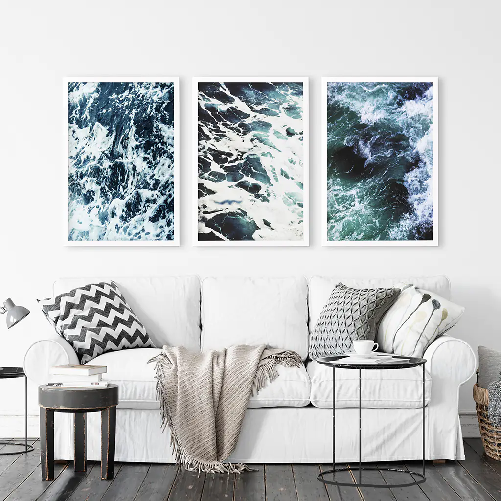 Blue Green Ocean Waves 3 Piece Wall Art - Image 2