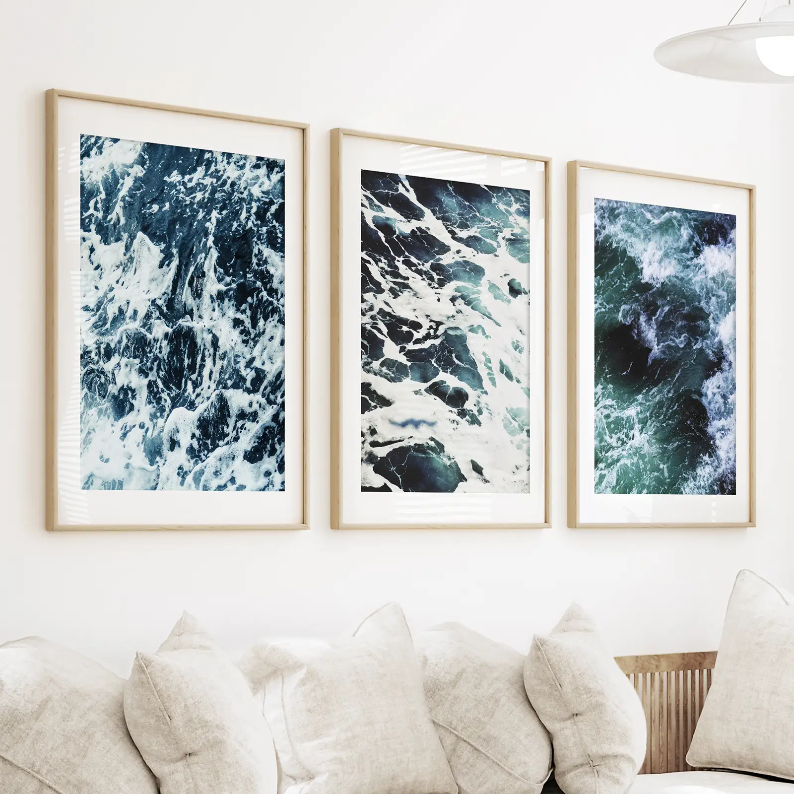 Blue Green Ocean Waves 3 Piece Wall Art - Image 3