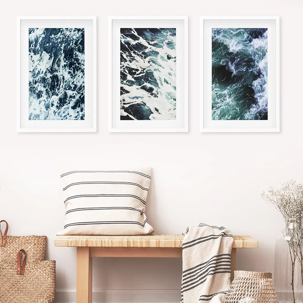 Blue Green Ocean Waves 3 Piece Wall Art - Image 5