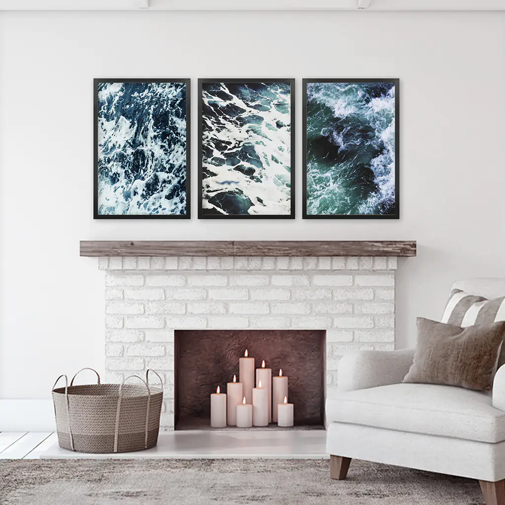 Blue Green Ocean Waves 3 Piece Wall Art - Image 6