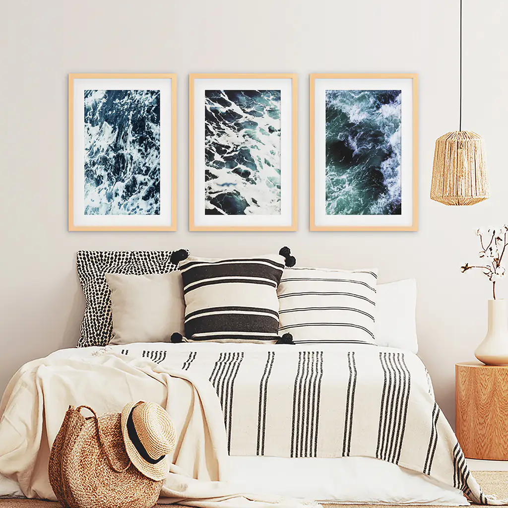Blue Green Ocean Waves 3 Piece Wall Art - Image 7