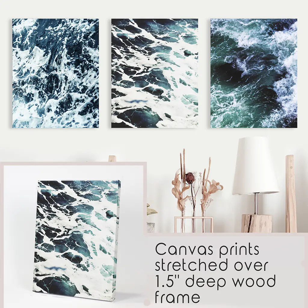 Blue Green Ocean Waves 3 Piece Wall Art - Image 9
