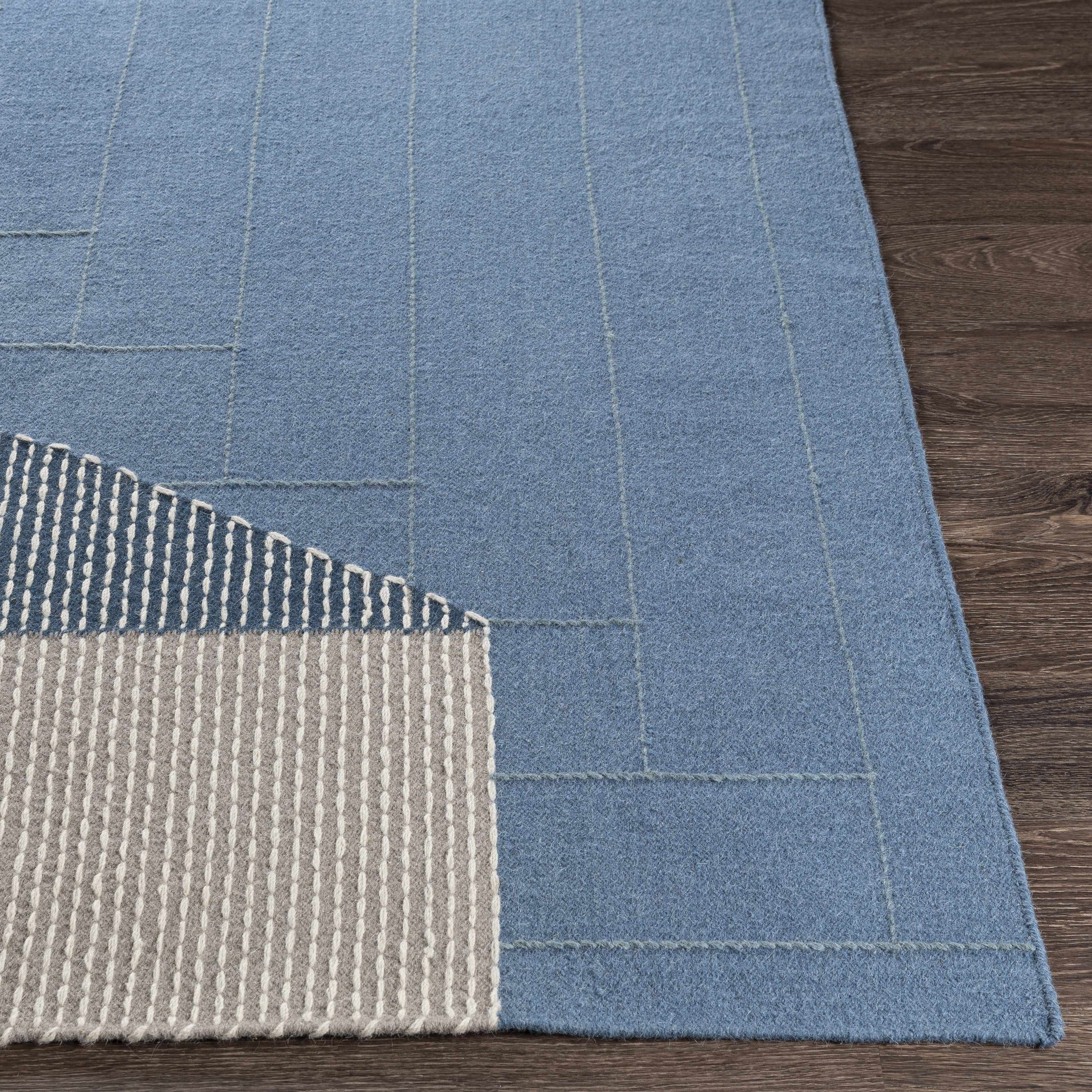 Blue Hanwood Wool Blend Braided Area Rug - Clearance - Image 4