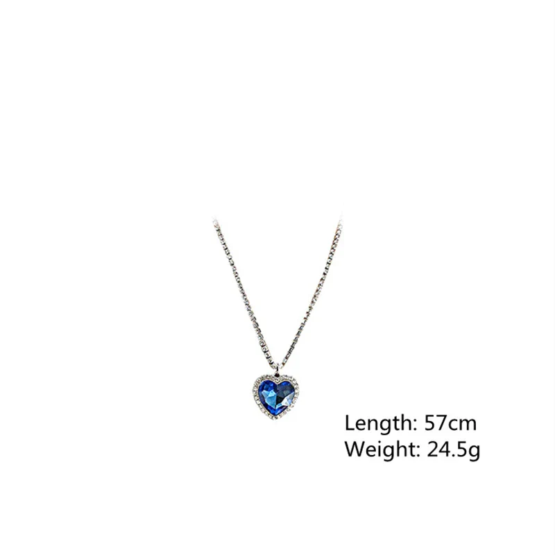 Blue Heart Crystal Necklace S925 Silver Zirconia Pendant 57cm Chain - Image 5