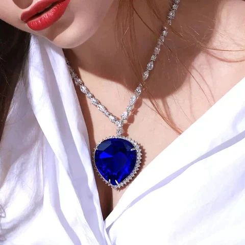 Blue Heart Crystal Necklace S925 Silver Zirconia Pendant 57cm Chain - Image 7