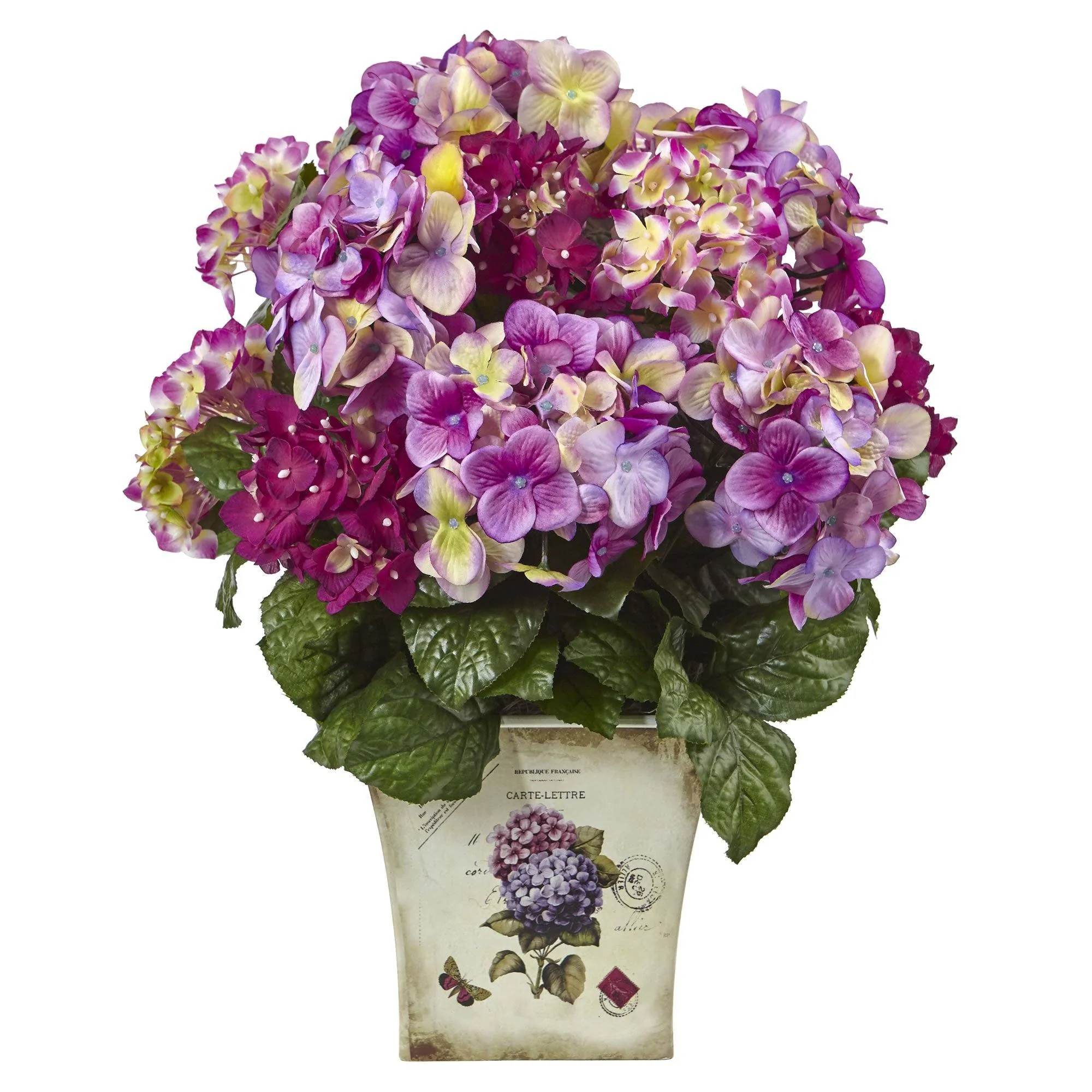 Blue, Purple, White Hydrangea w/Floral Planter - Image 2