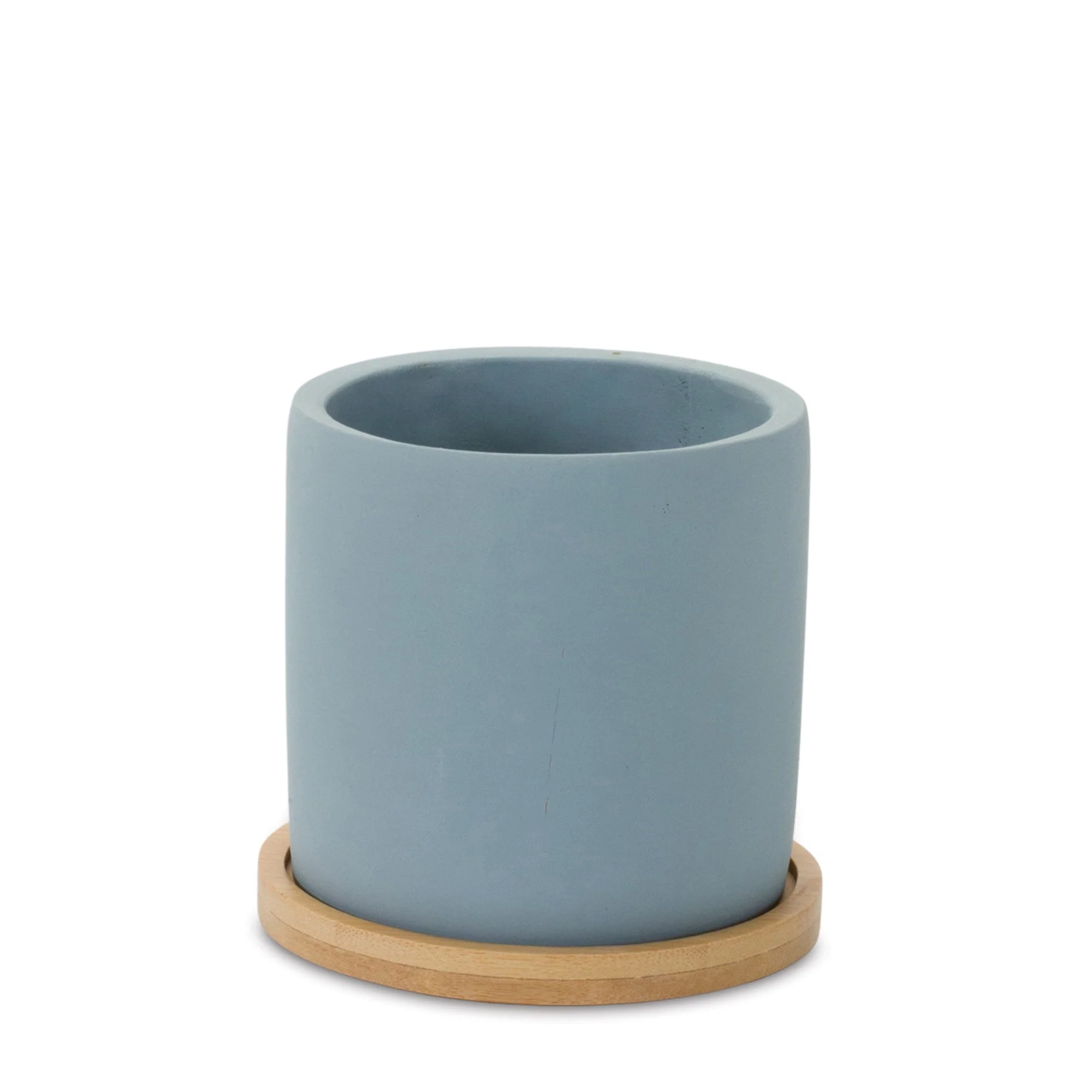 Blue stone planter with wood plate (set of 2) - Image 3