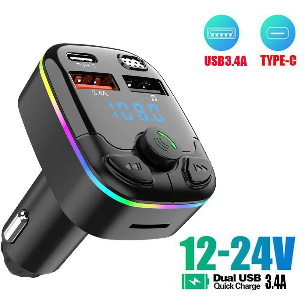 Bluetooth 5.0 FM Transmitter Car Charger with PD QC3.0 Fast Charging and Type C Adapter - Image 2
