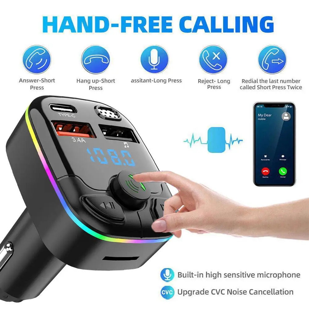 Bluetooth 5.0 FM Transmitter Car Charger with PD QC3.0 Fast Charging and Type C Adapter - Image 4