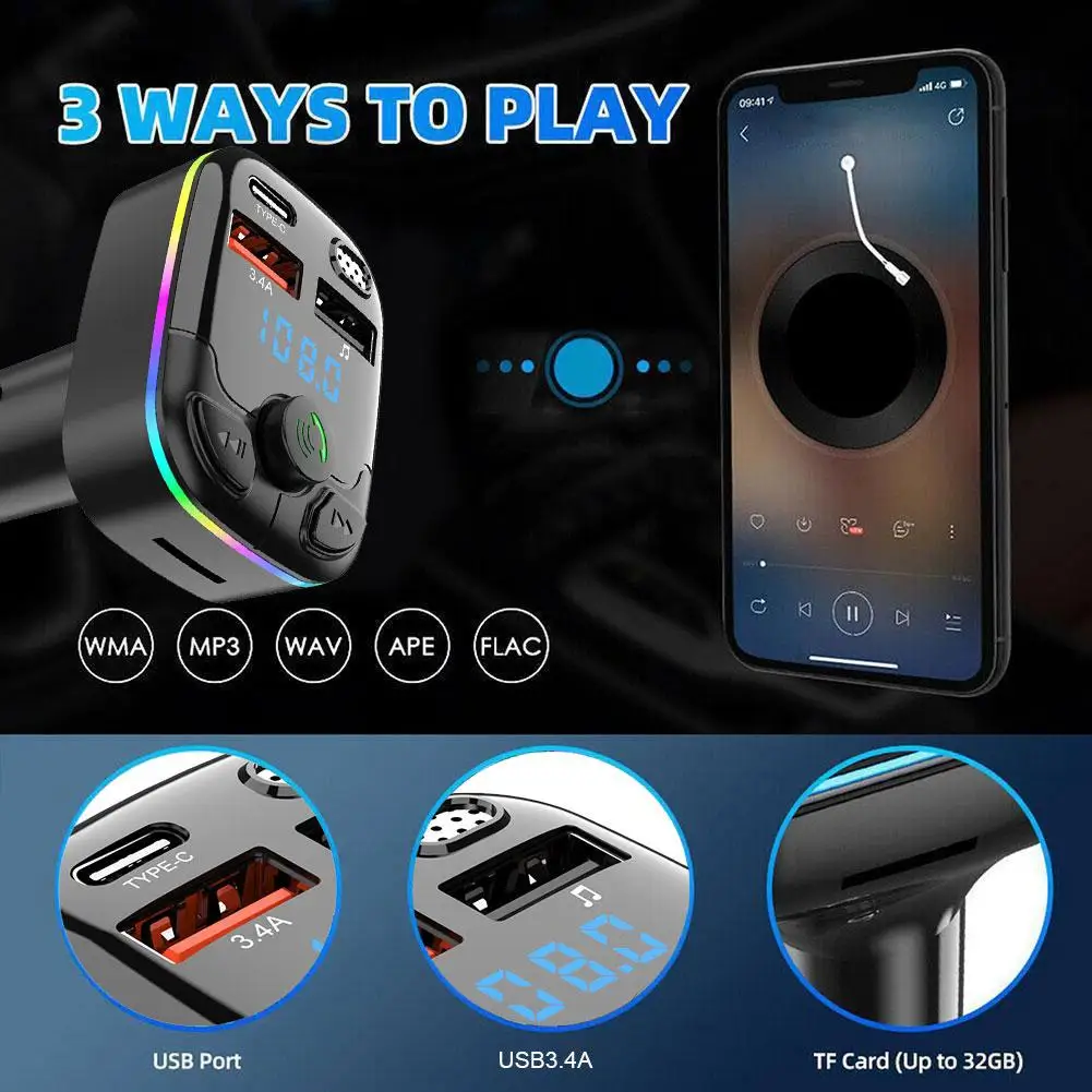 Bluetooth 5.0 FM Transmitter Car Charger with PD QC3.0 Fast Charging and Type C Adapter - Image 5