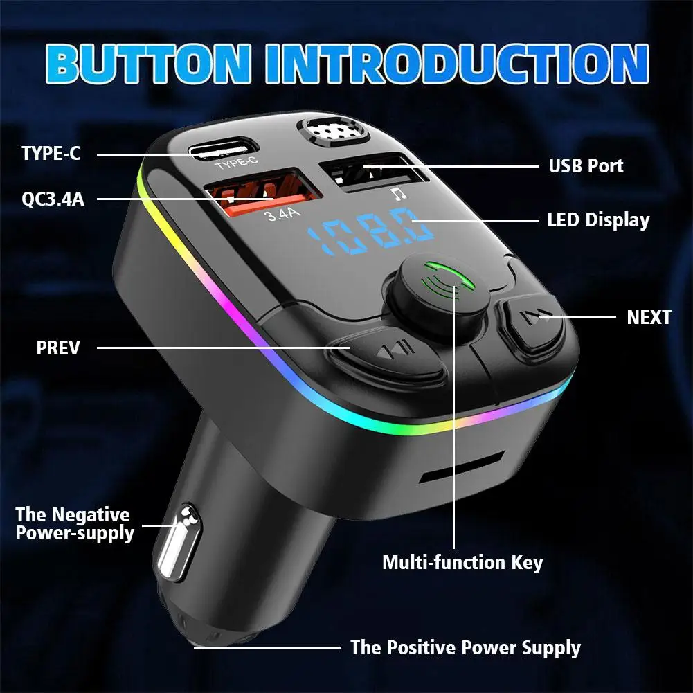 Bluetooth 5.0 FM Transmitter Car Charger with PD QC3.0 Fast Charging and Type C Adapter - Image 7