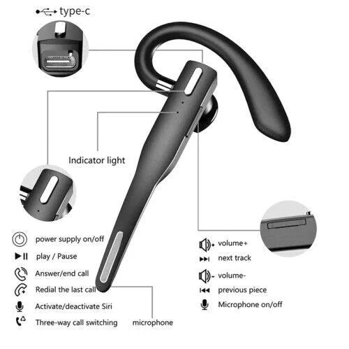 Bluetooth 5.1 Wireless Headset Noise Cancelling Hands Free Earphone - Image 4