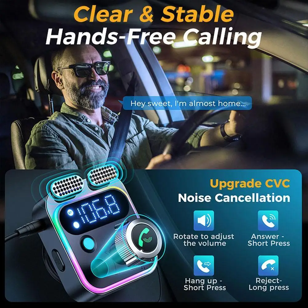 Bluetooth 5.3 FM Transmitter Car Charger with USB Fast Charging and Type C PD Adapter - Image 3