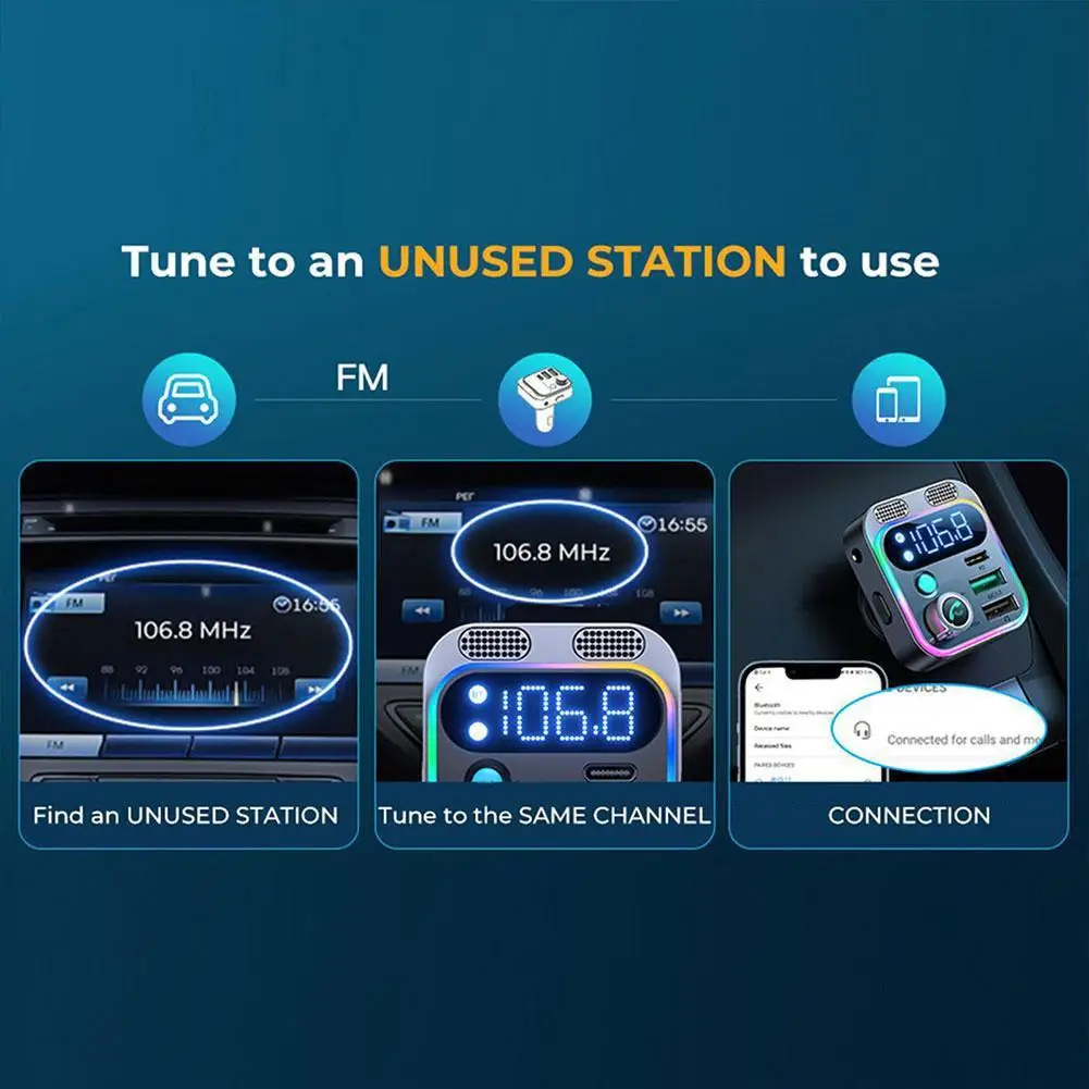 Bluetooth 5.3 FM Transmitter Car Charger with USB Fast Charging and Type C PD Adapter - Image 6