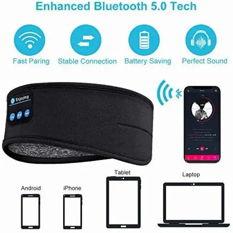 Bluetooth Sleep Headphones Headband Wireless Eye Mask for Side Sleeper Comfort - Image 6