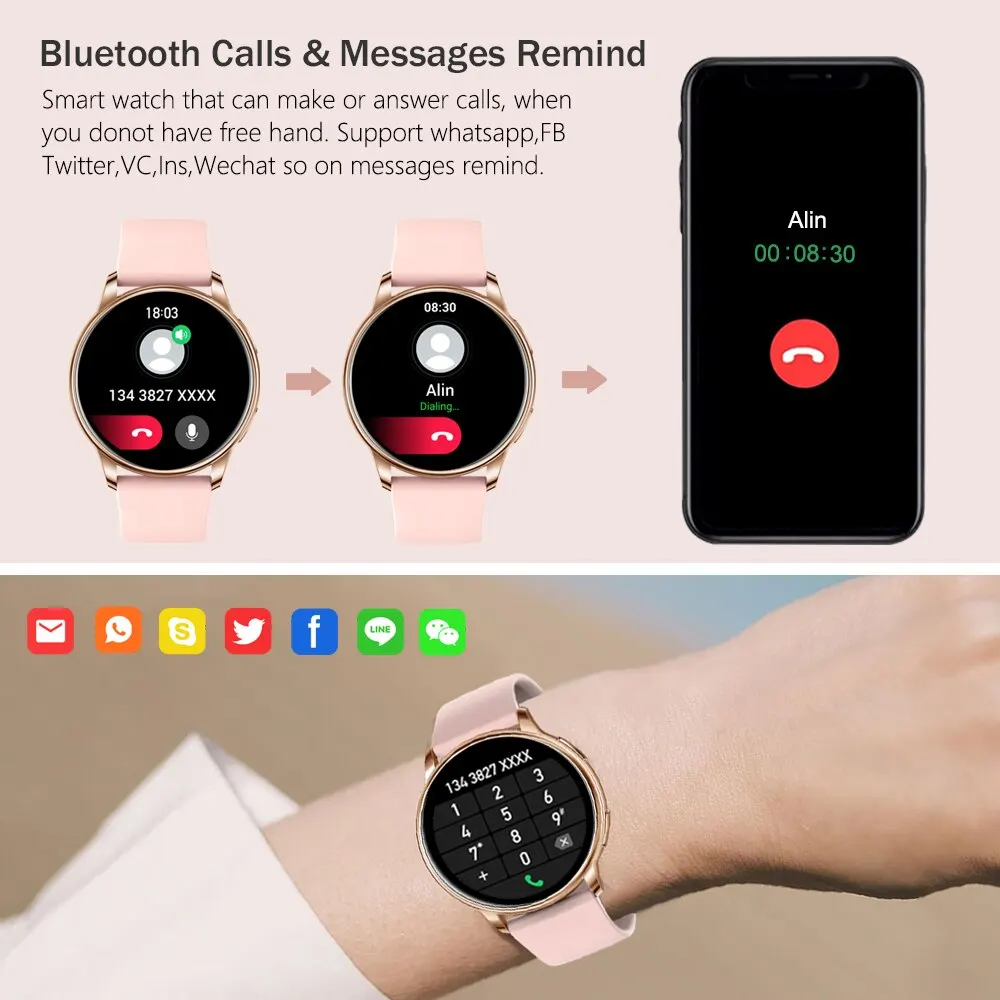 Bluetooth Smart Watch for Women with Fitness Tracker, Custom Dial & Health Monitor - Image 3