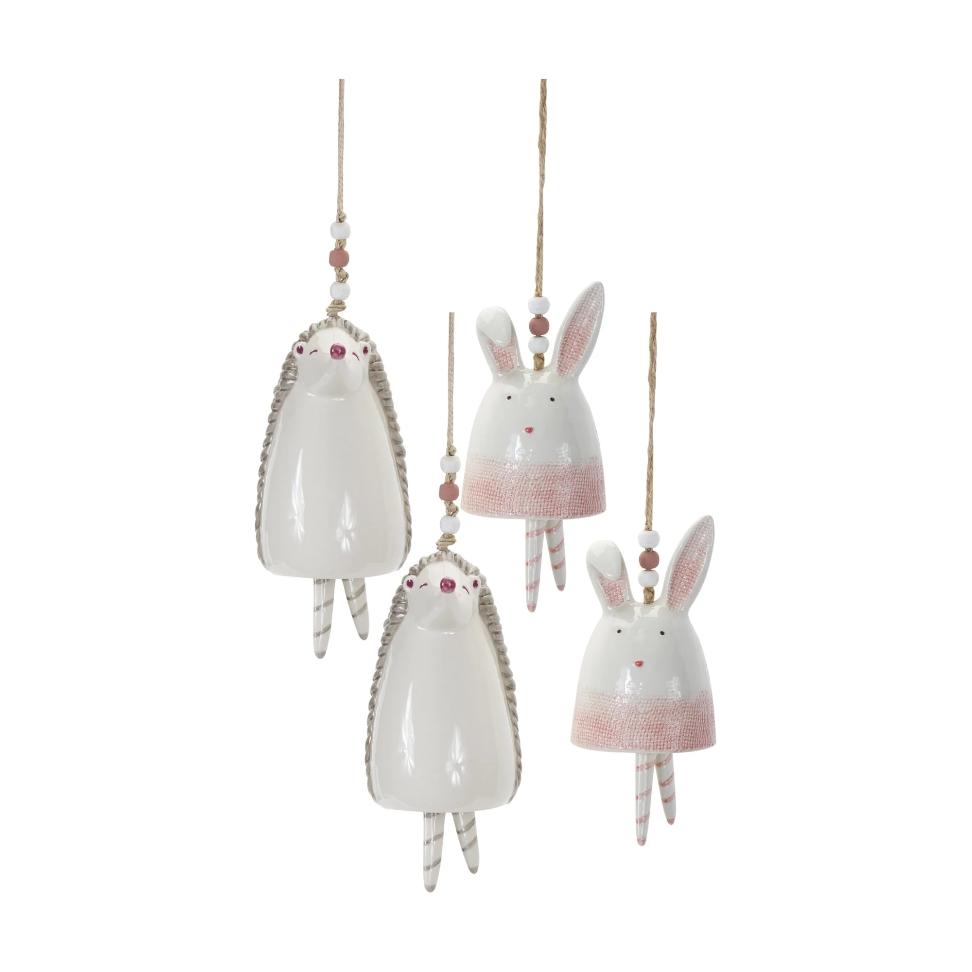 Blush Bunny and Hedgehog Bell Hanging Garden Accent (Set of 4) - Image 3