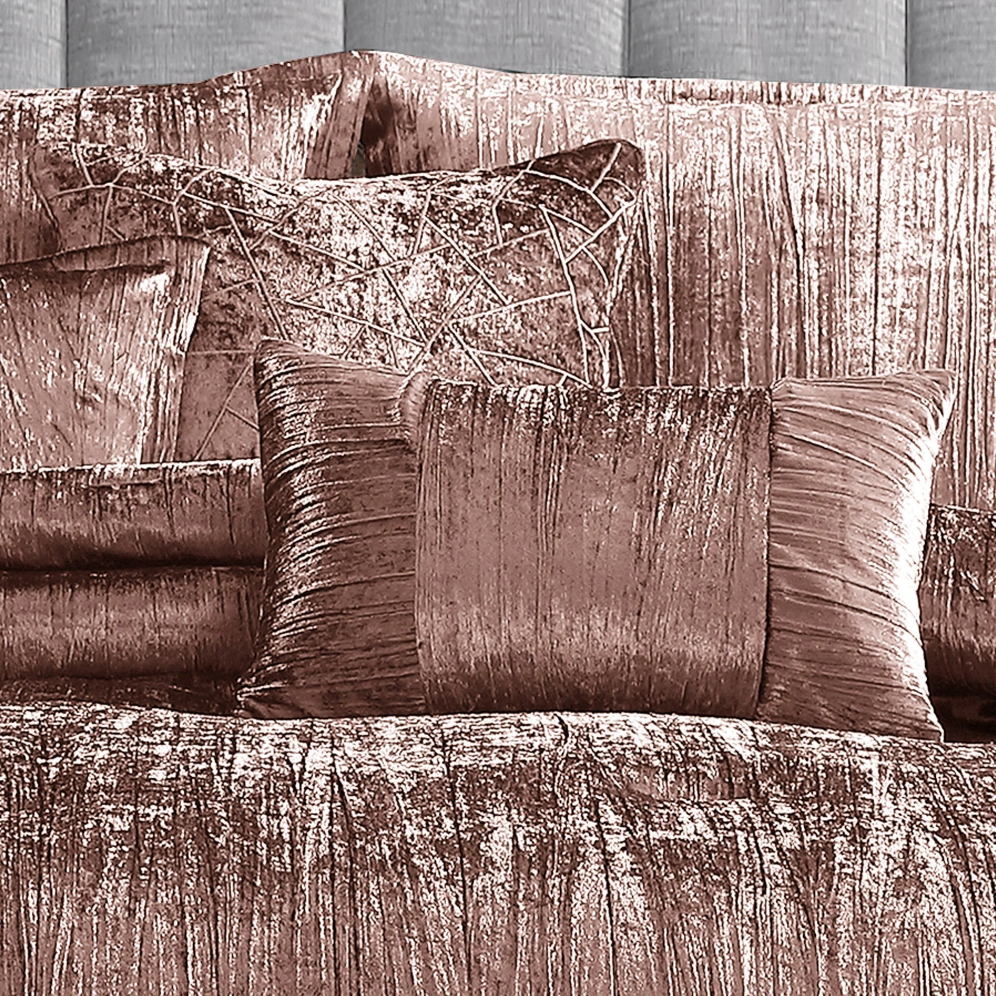 Blush Crinkle Velvet 7Pc Bedding Ensemble - Image 2
