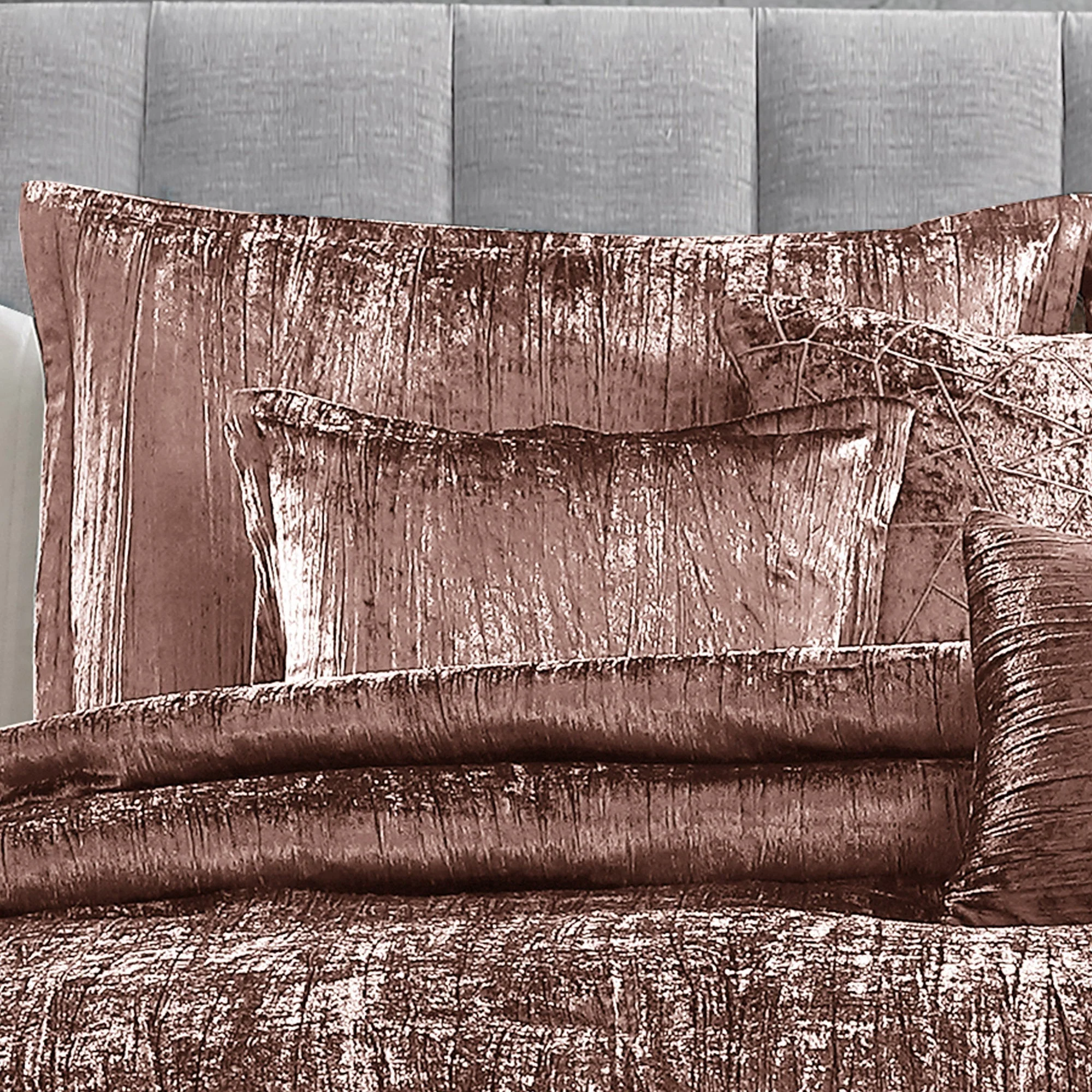 Blush Crinkle Velvet 7Pc Bedding Ensemble - Image 3