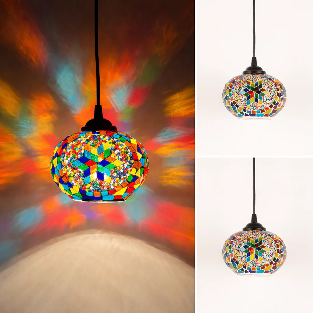 Bohemian Mosaic Pendant Light European Bar Dining Bedroom Hanging Lamp - Image 10