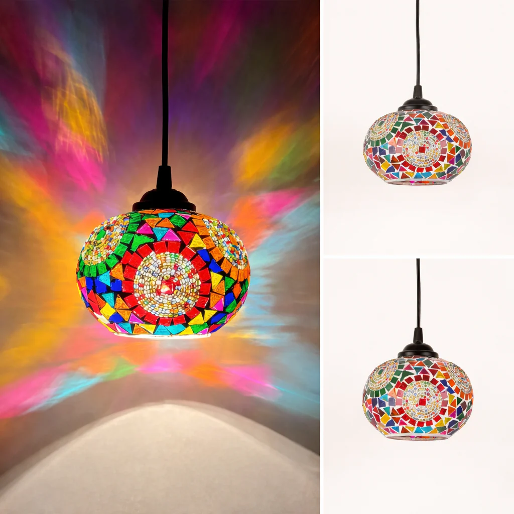 Bohemian Mosaic Pendant Light European Bar Dining Bedroom Hanging Lamp - Image 11