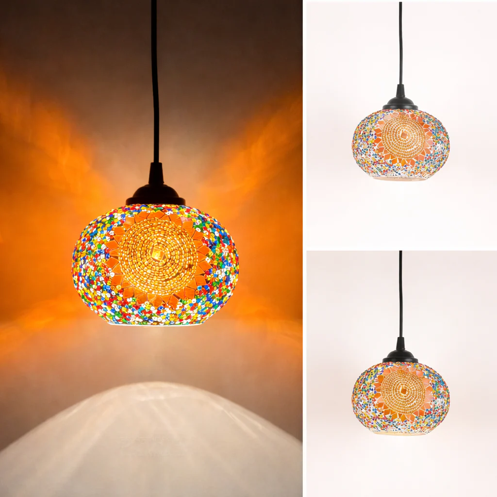 Bohemian Mosaic Pendant Light European Bar Dining Bedroom Hanging Lamp - Image 7