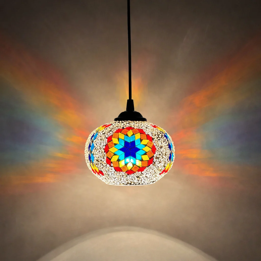 Bohemian Mosaic Pendant Light European Bar Dining Bedroom Hanging Lamp - Image 8