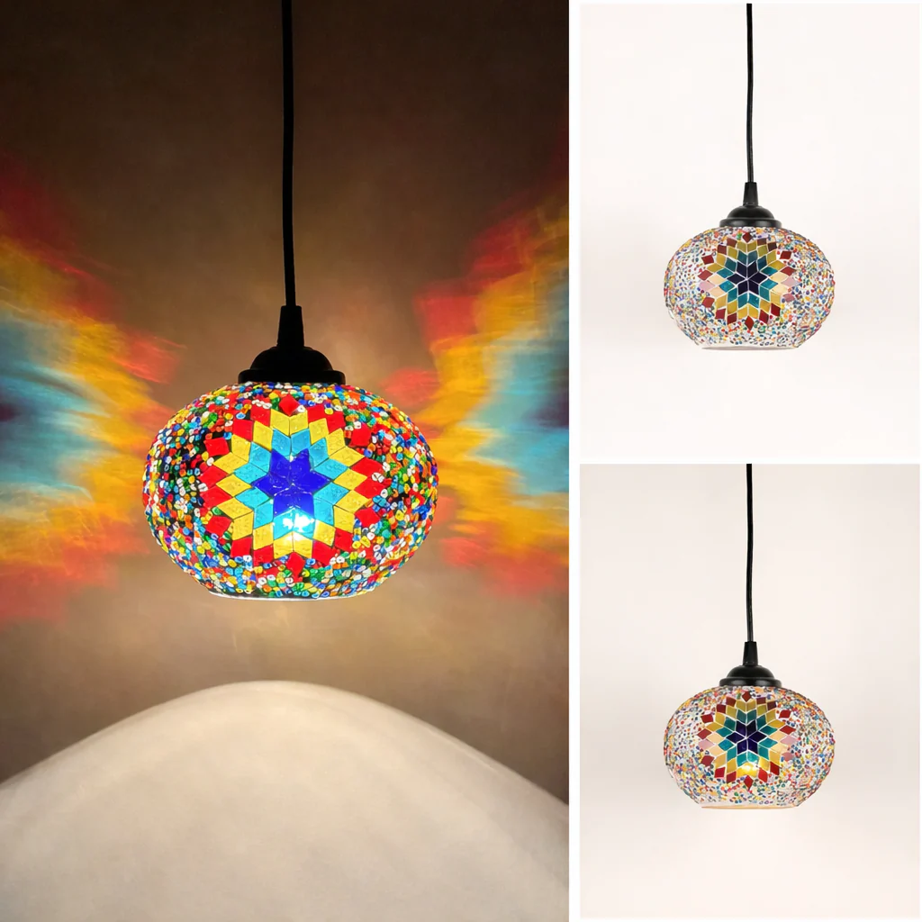 Bohemian Mosaic Pendant Light European Bar Dining Bedroom Hanging Lamp - Image 9