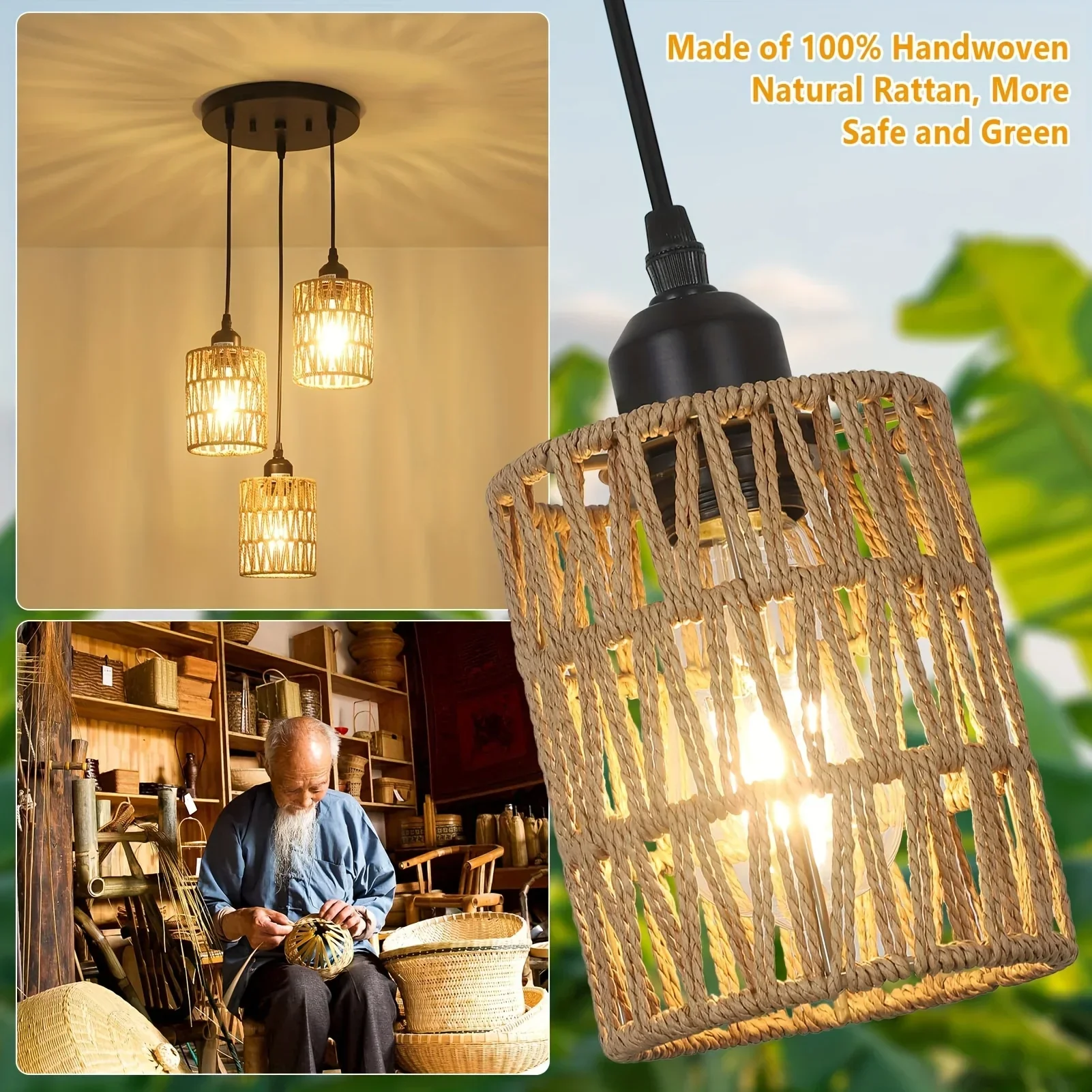 Bohemian Retro Pendant Light E27 Rustic Ceiling Lamp Kitchen Bar Living Room - Image 5