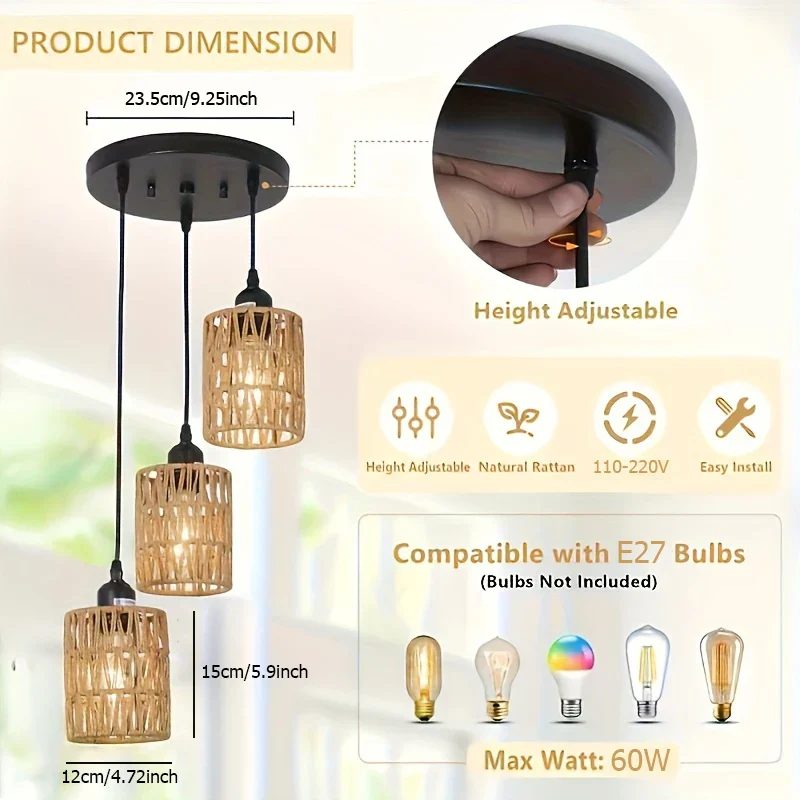 Bohemian Retro Pendant Light E27 Rustic Ceiling Lamp Kitchen Bar Living Room - Image 6