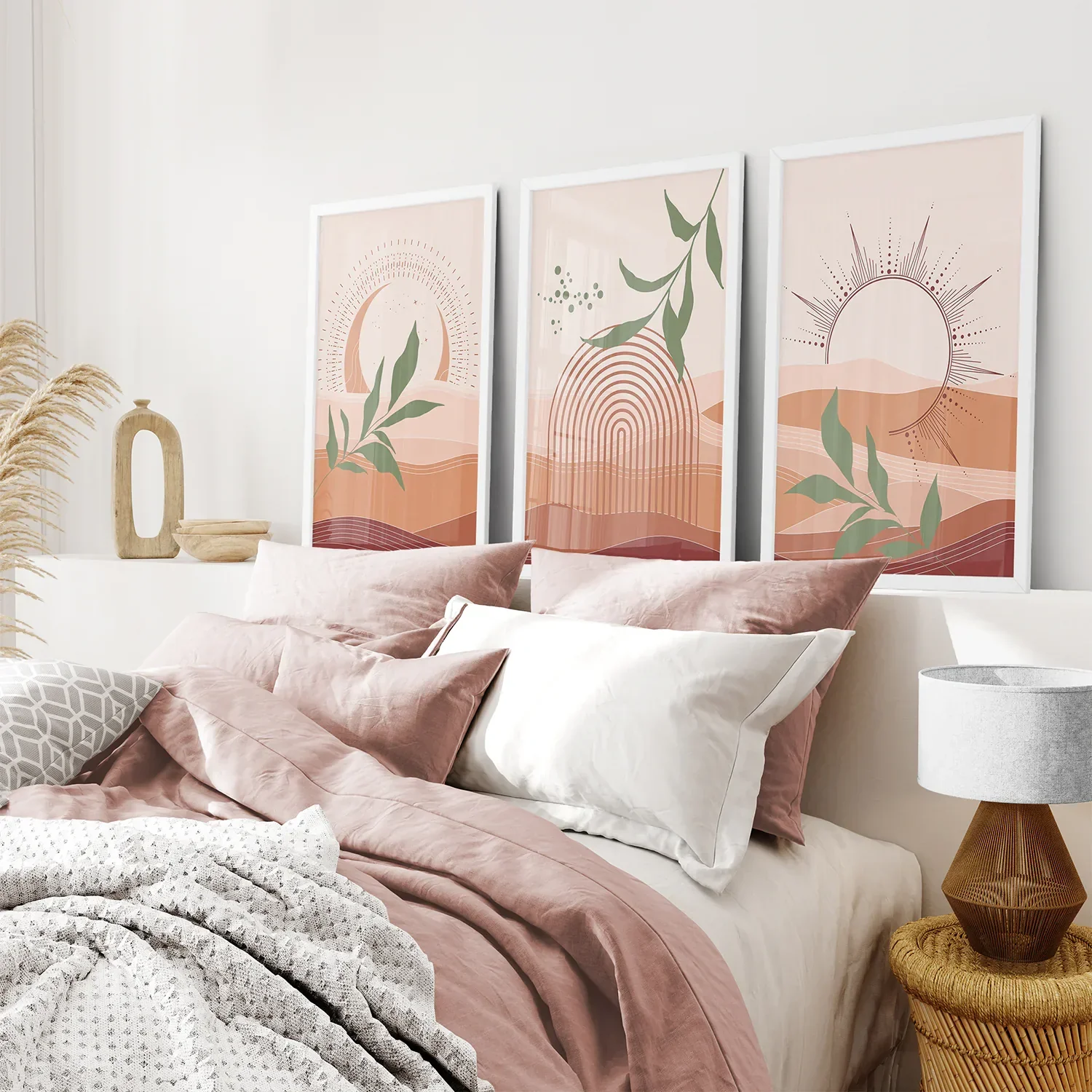 Boho Abstract Wall Art Set of 3 Prints. Green Leaves - Image 3