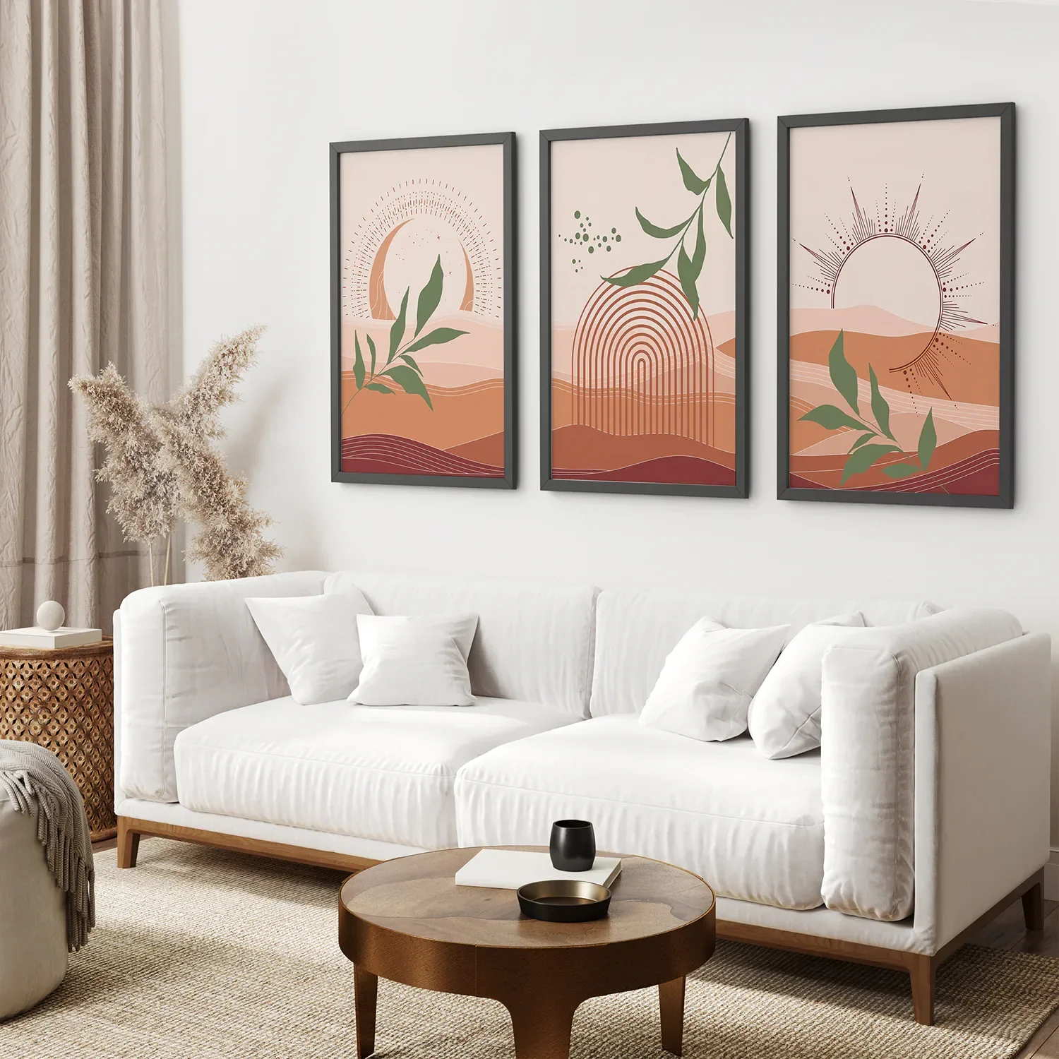 Boho Abstract Wall Art Set of 3 Prints. Green Leaves - Image 4