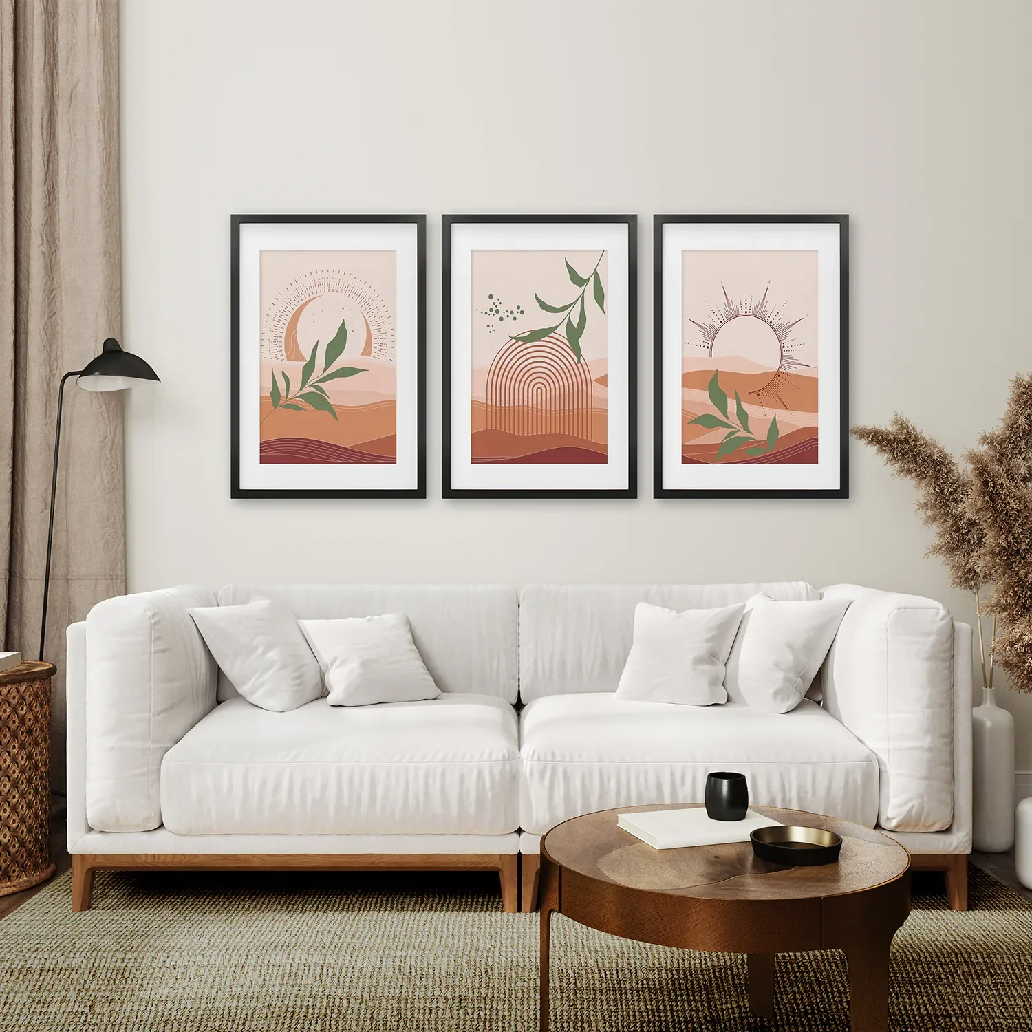 Boho Abstract Wall Art Set of 3 Prints. Green Leaves - Image 5