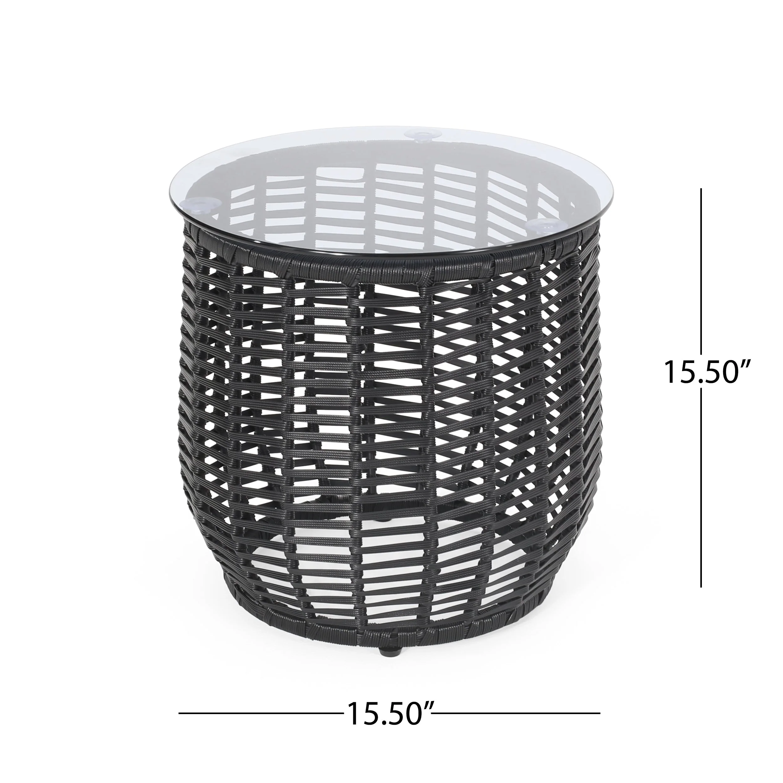 Boho ARIAS Side Table with Tempered Glass Top and Rattan Wrap, Black, 15.5 inches - Image 3